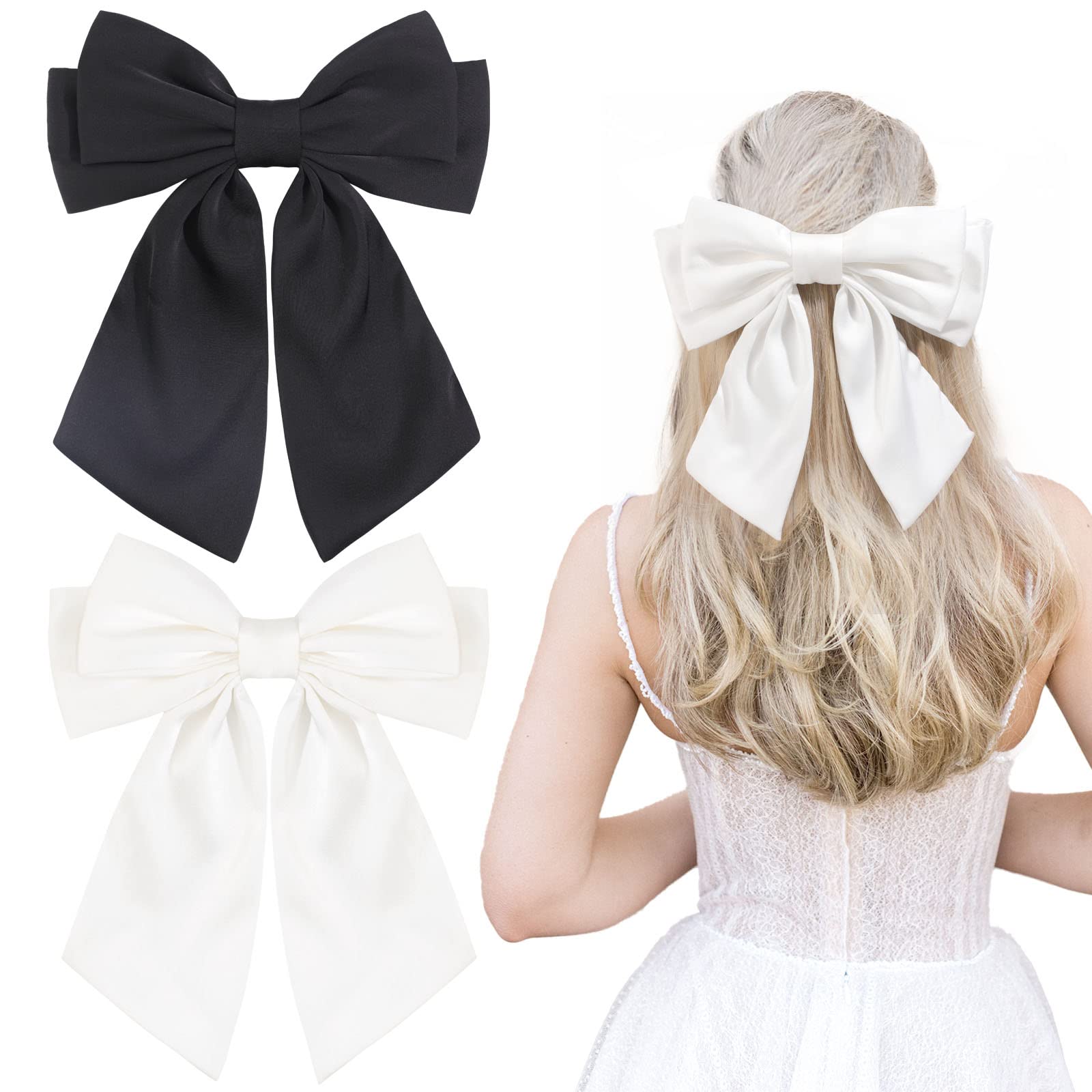 2pcs black white ribbon hair bows