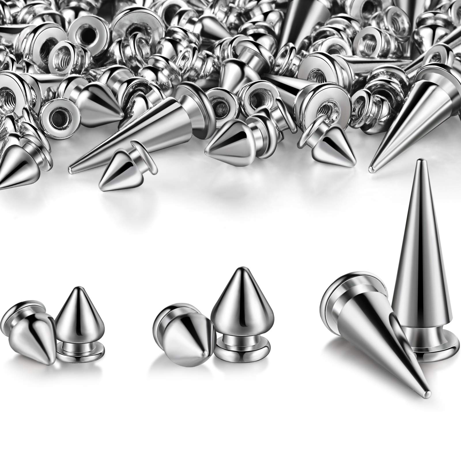 170 Pieces Multiple Sizes Cone Spikes Screwback Studs Rivets Large Medium  Small Metal Tree Spikes Studs