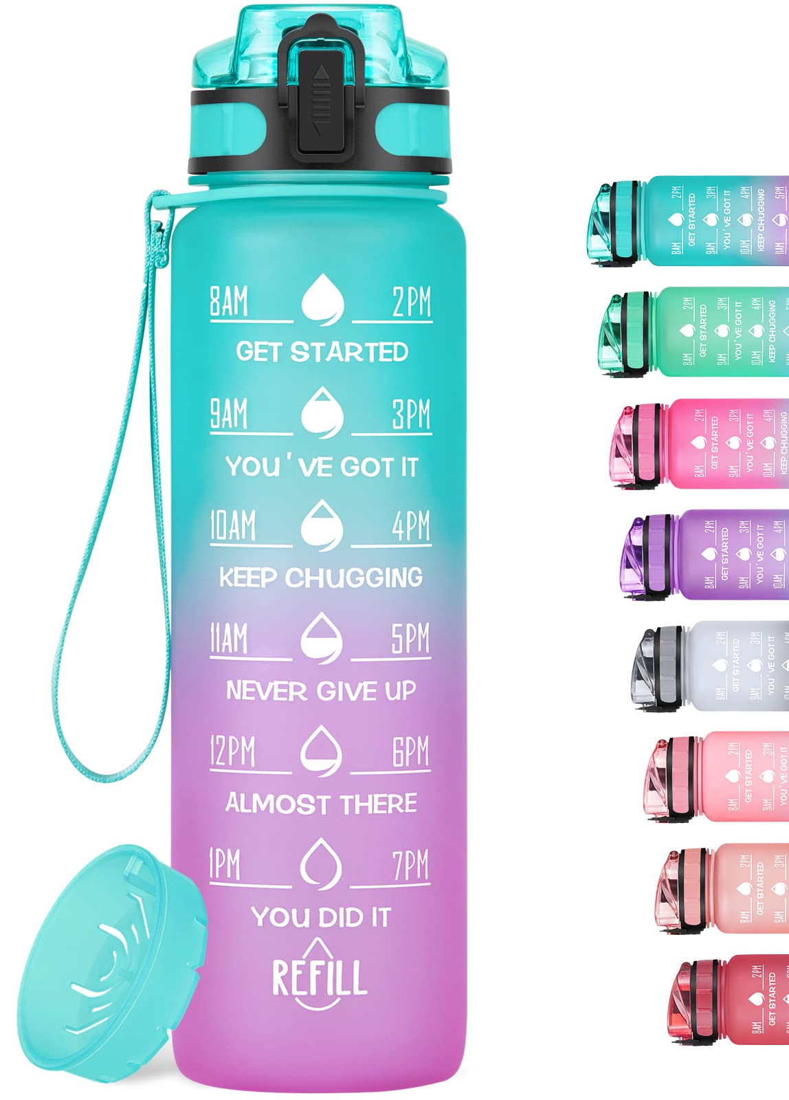 32 Oz Sports Water Bottle With Time Marker Bpa Free & Leak Proof