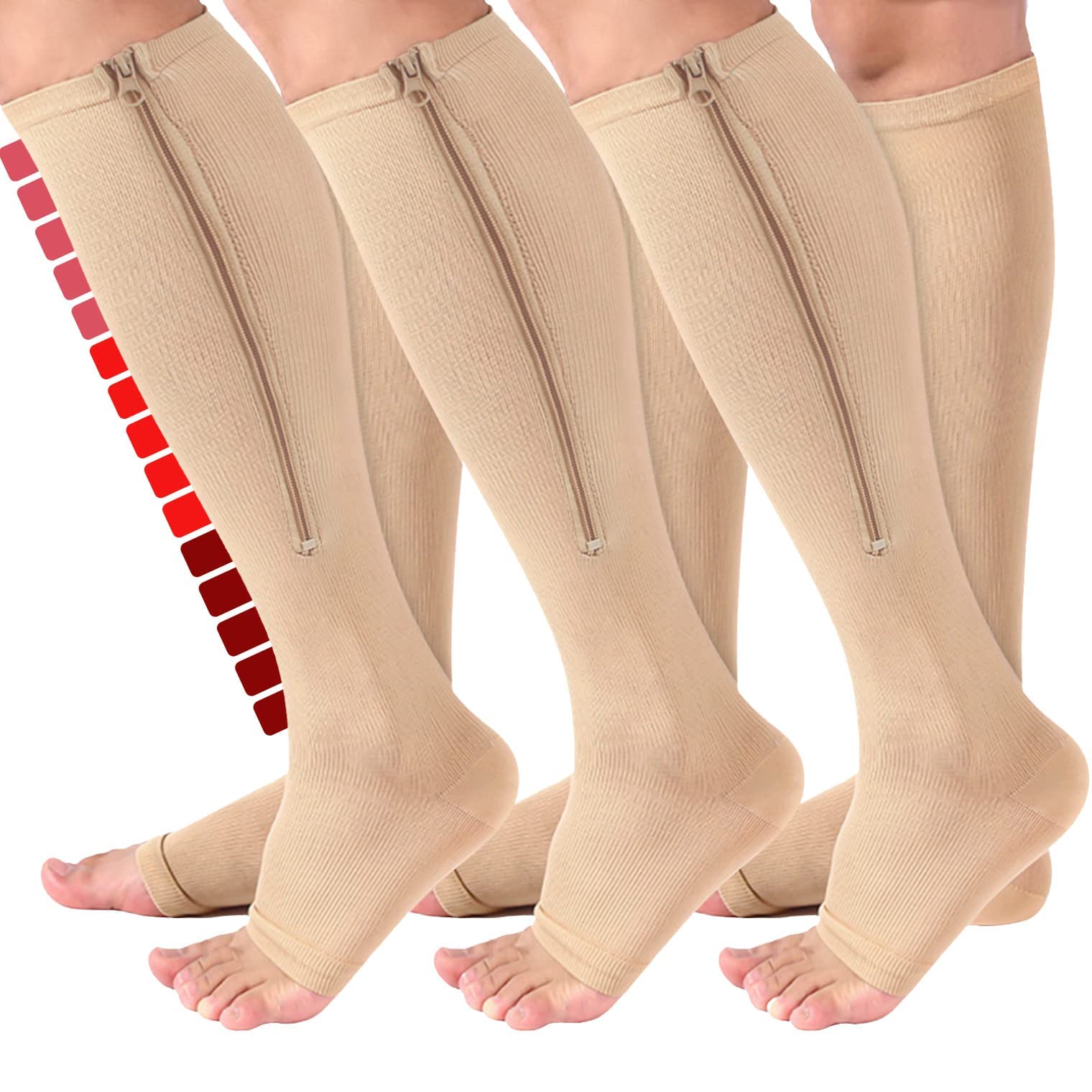 Adults Men Women Zipper Compression Socks Unisex Open Toe Compression  Stockings Socks