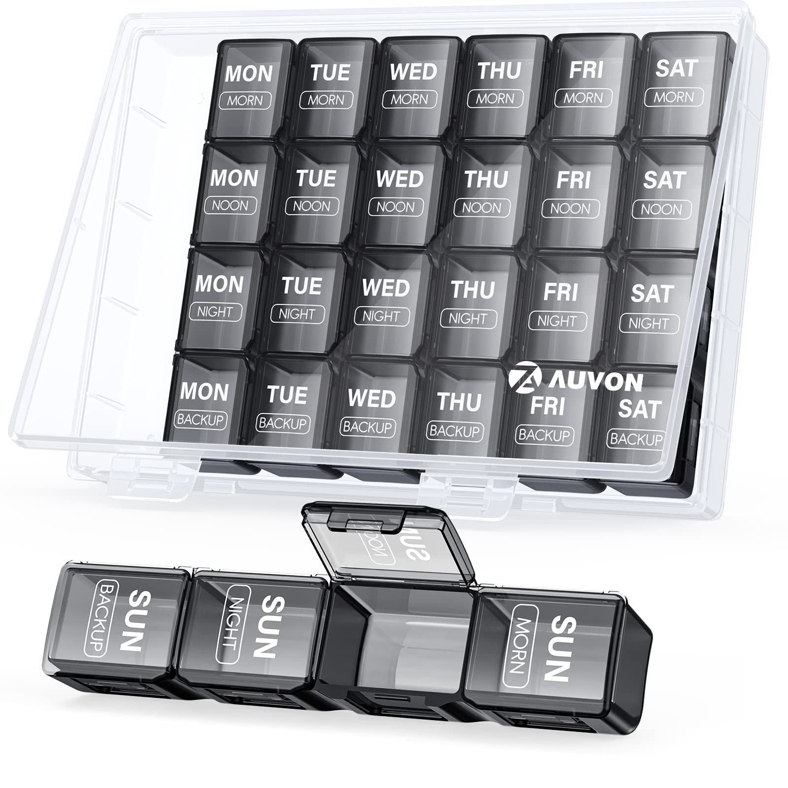 AUVON Extra Large Weekly Pill Organizer 4 Times a Day, 7 Day Pill Box,  Daily Pill Case with 28 Compartments, Large Enough to Hold the Large Fish  Oils