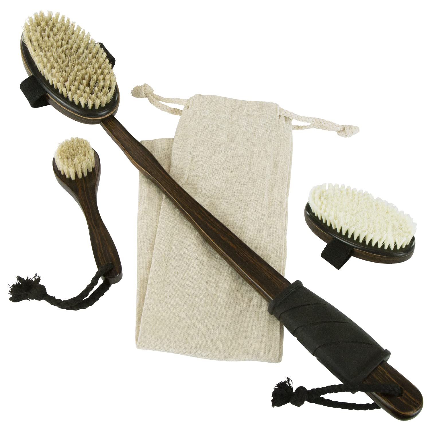 3 Piece Dry Brush Set for Cellulite Massaging, Dry Body Brushing