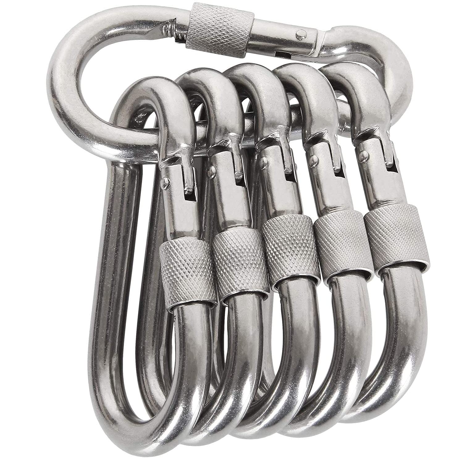 Acquwistach 6 Pack Locking Carabiners Clips 3.15 Stainless Steel Spring  Snap Hook Locking Carabiner - 304 Premium Stainless Steel Heavy Duty Thumb Screw  Carabiner Clips