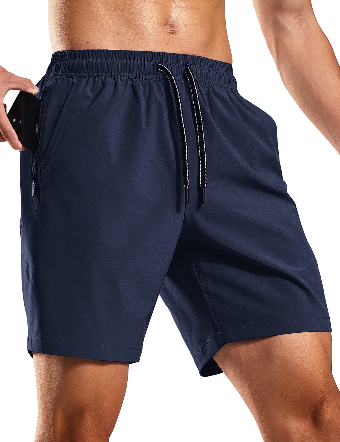 MIER Men's Workout Running Shorts 7 Inch Lightweight Athletic with Zipper  Pockets No Liner Quick-Dry Gym Active Shorts Navy Small