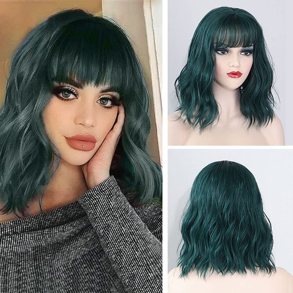 Amyqueen Green Wig Colored Green Bob Wigs for Women Short Curly