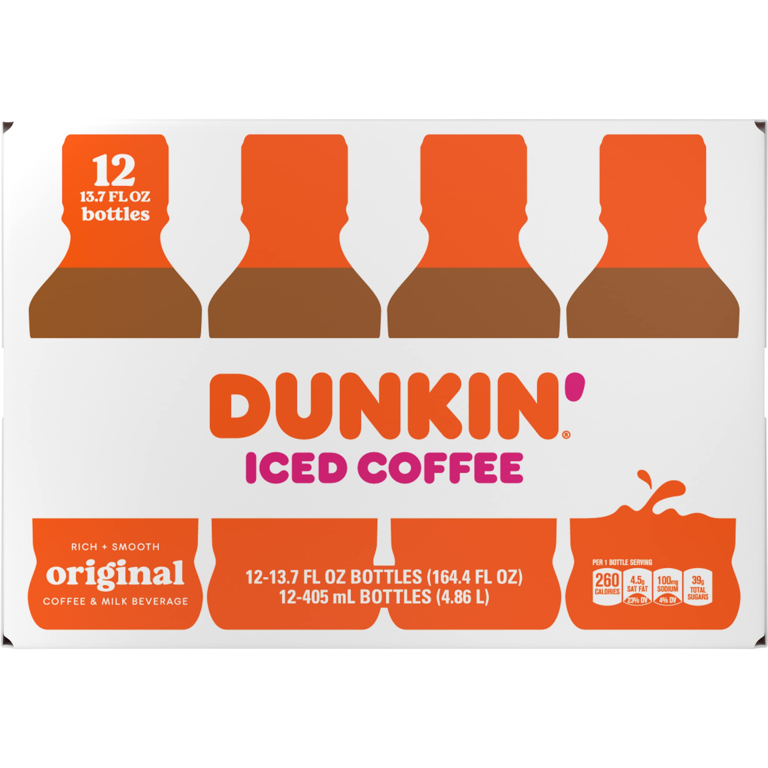 (12 bottles) Dunkin' Donuts Iced Coffee, French Vanilla, 13.7 fl oz