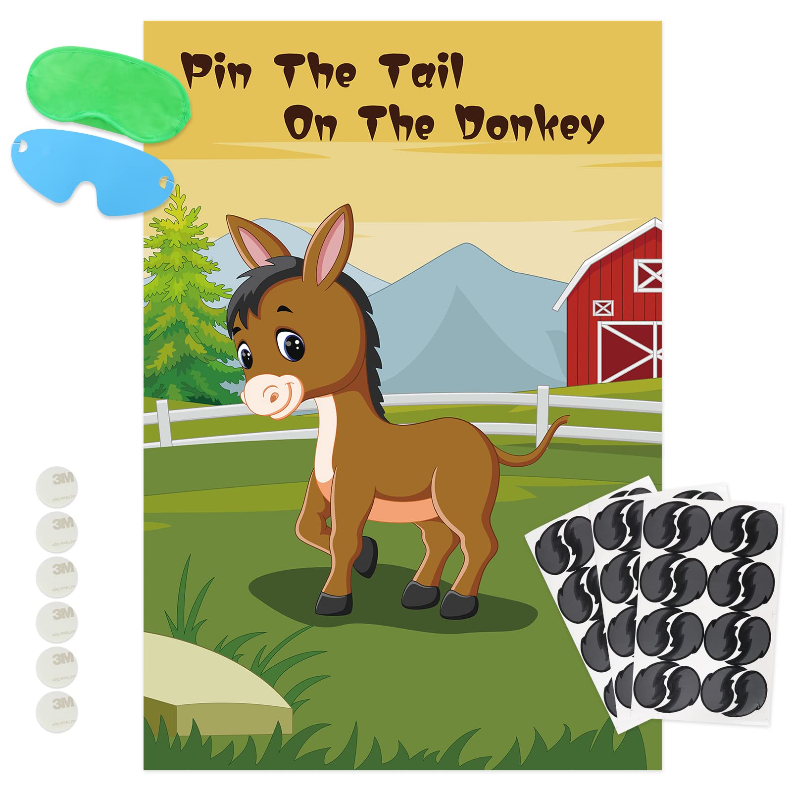 Pin the Tail on the Donkey Party Game with Self Stick Tails, Home Game, Kid  Game