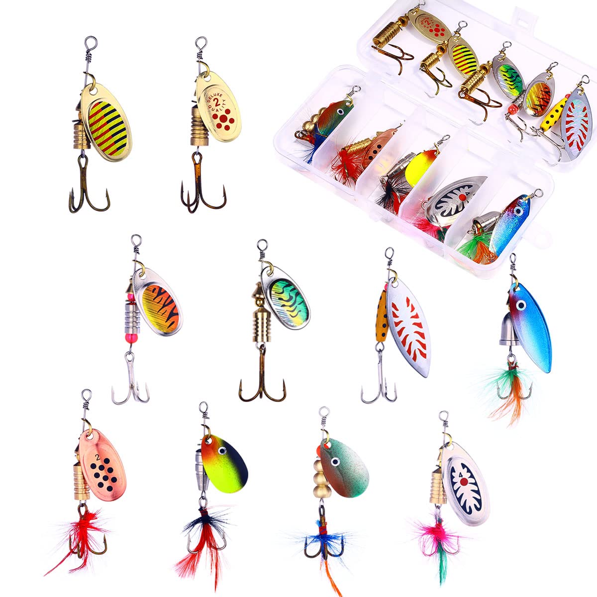 HENGJIA Trout Lures Spinner Baits with 2 Spoons, Rosster Tail Fishing Lures,  Spinnerbait for Bass Fishing