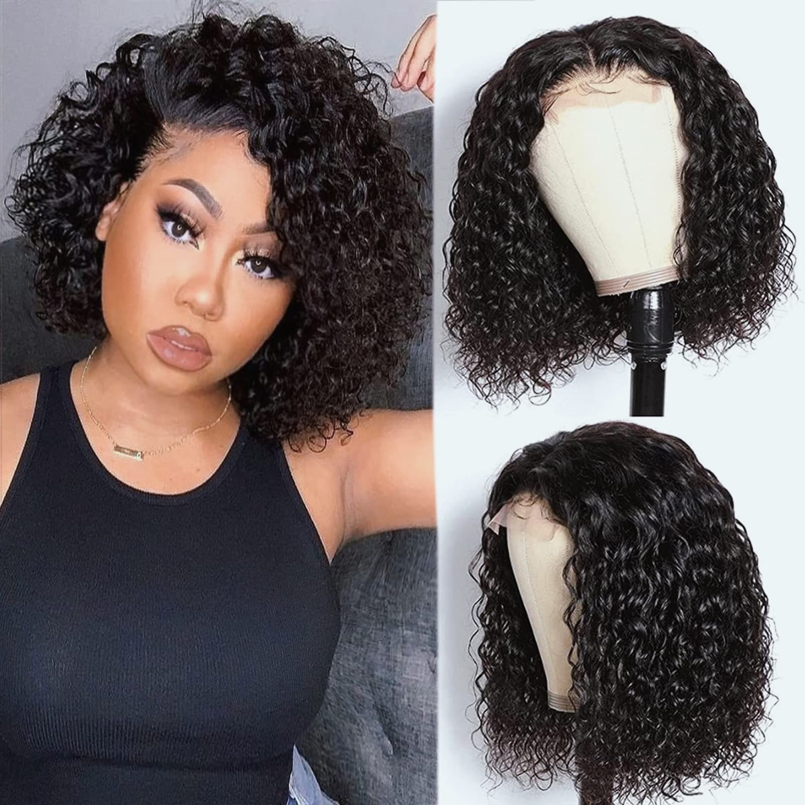 Fashion Long Water Wave Hair Wig For Women Short Curly Lace