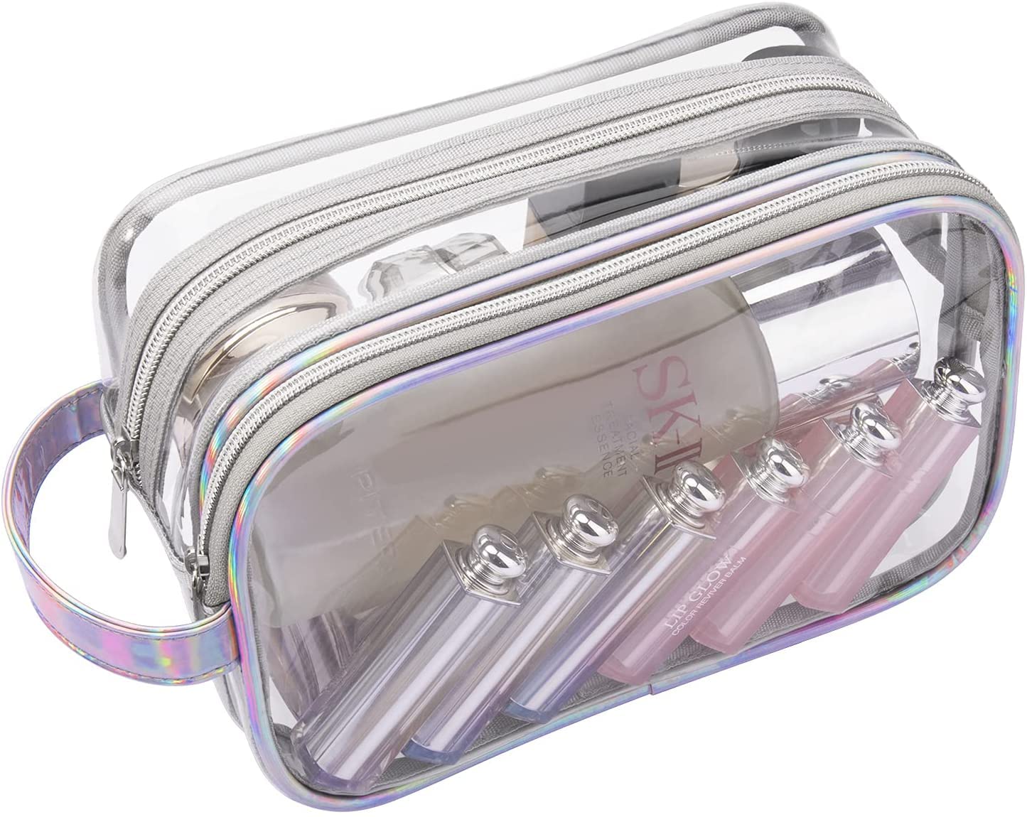 House of Quirk Clear Toiletry Bag, Wash Make Up Bag PVC Waterproof Zippered  Cosmetic Bag, Portable Carry Pouch for Women Men (MESH Set of 3