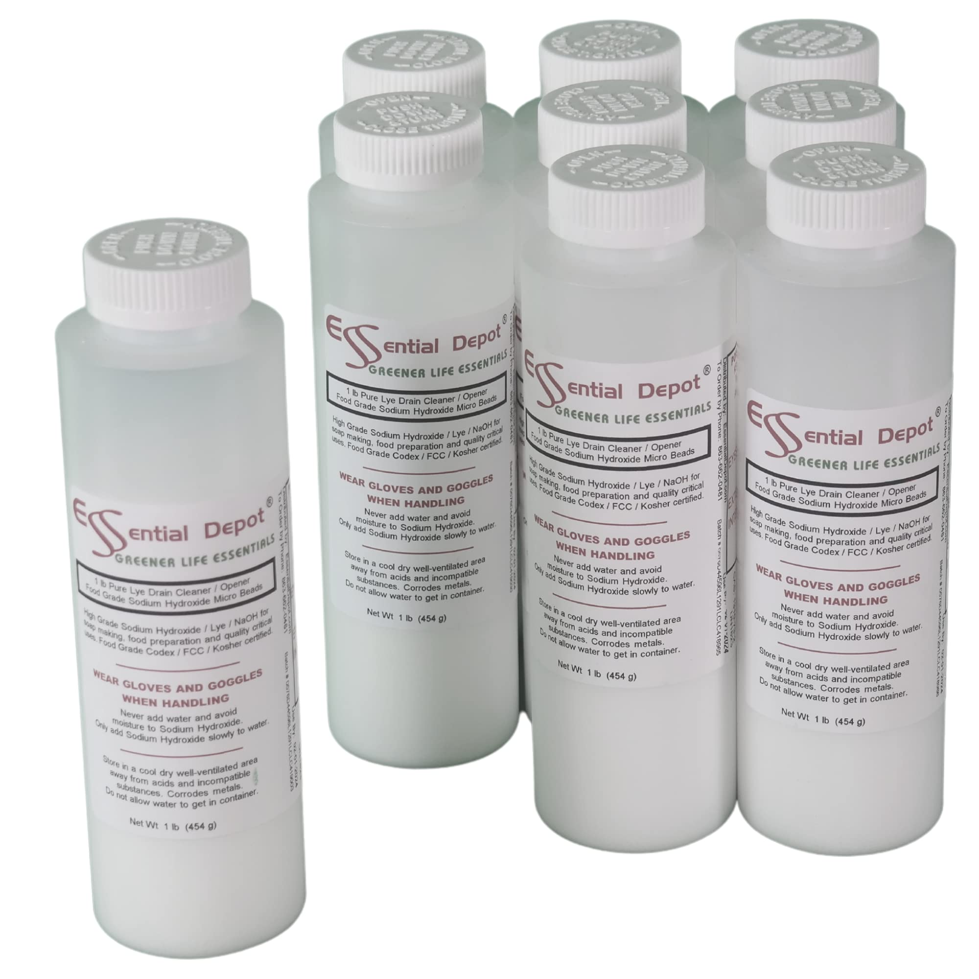 9 lbs Food Grade Sodium Hydroxide Lye Evenly-Sized Micro Pels (Beads or  Particles) - 9 x 1 lb Bottles - Lye Drain Cleaner