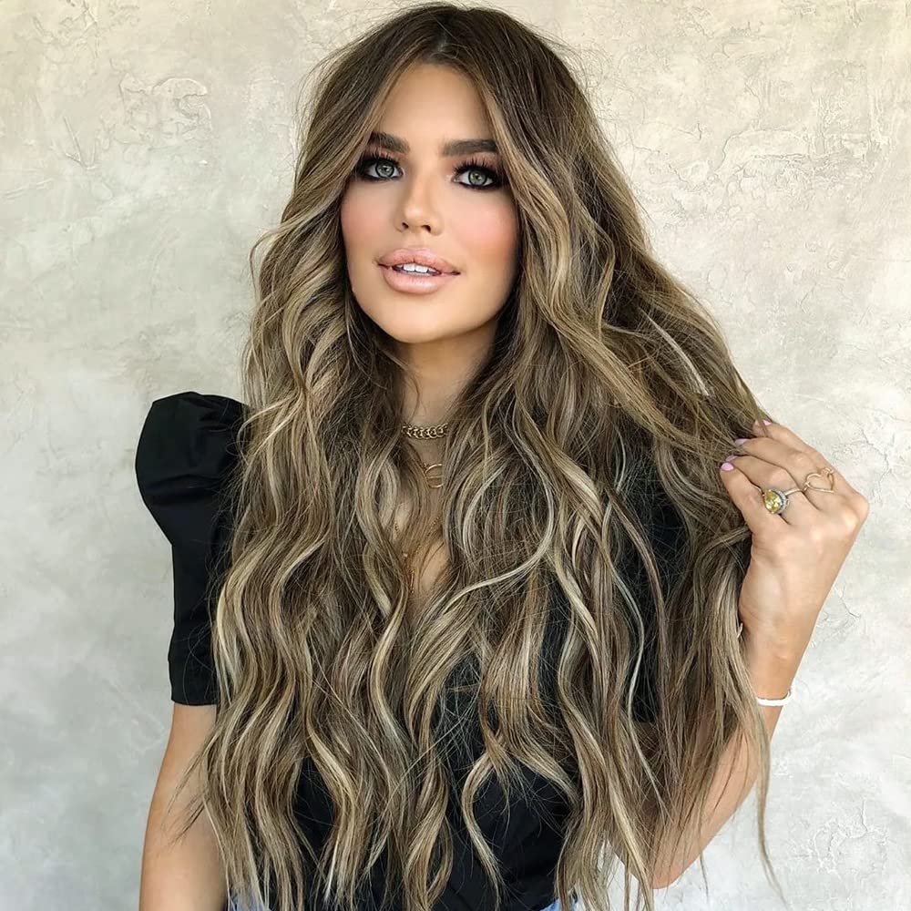 Long Light Brown Wind Swept Middle Part Hair