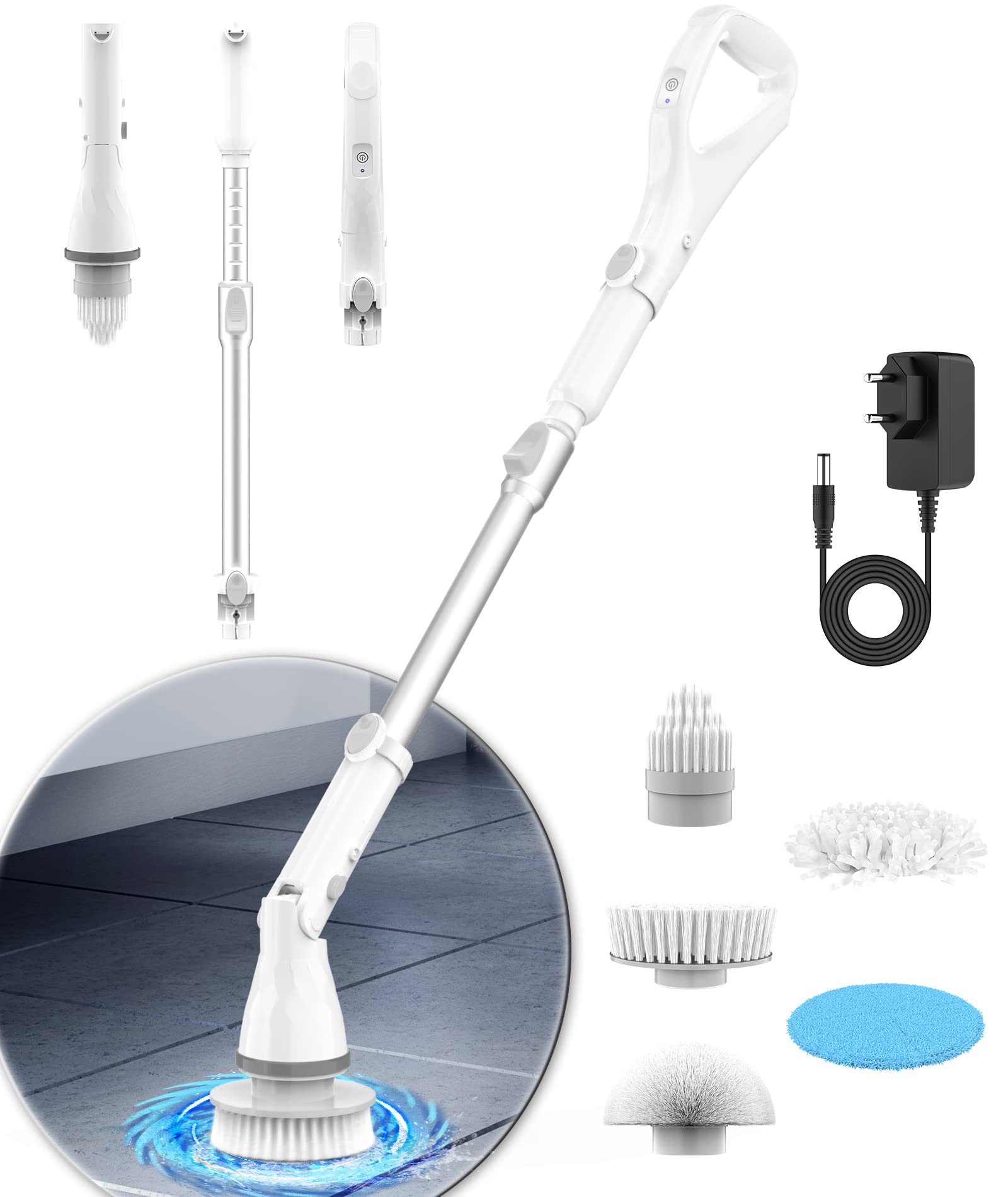 Electric Cleaning Brush, 8 in1 Electric Cordless Spin Scrubber and  Adjustable Extension Deep Cleaning Brush for Electric Washer Bathroom  Bathtub