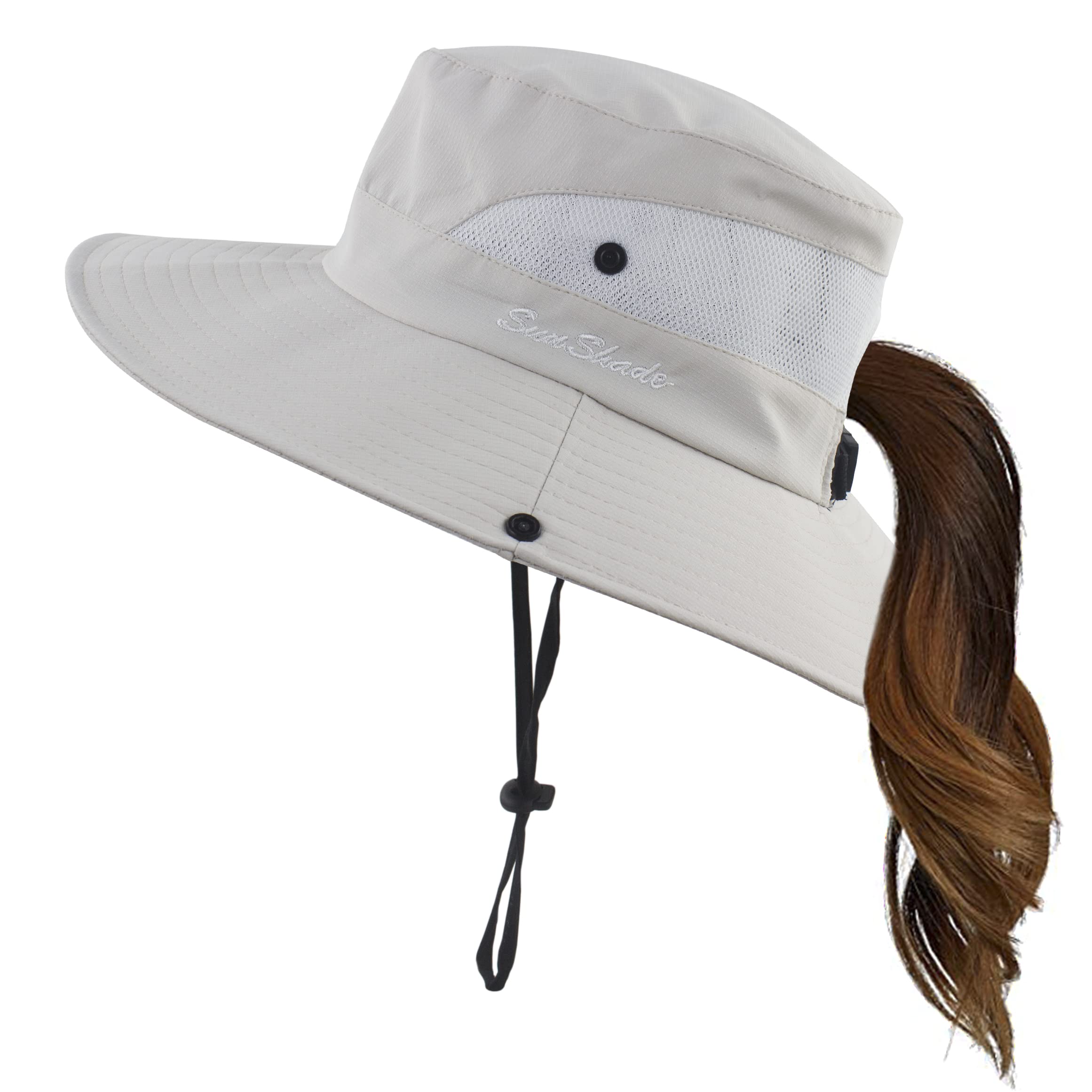 Women Ponytail Sun Hat Summer Bucket UV Protection Wide Brim Beach Fishing  Cap 
