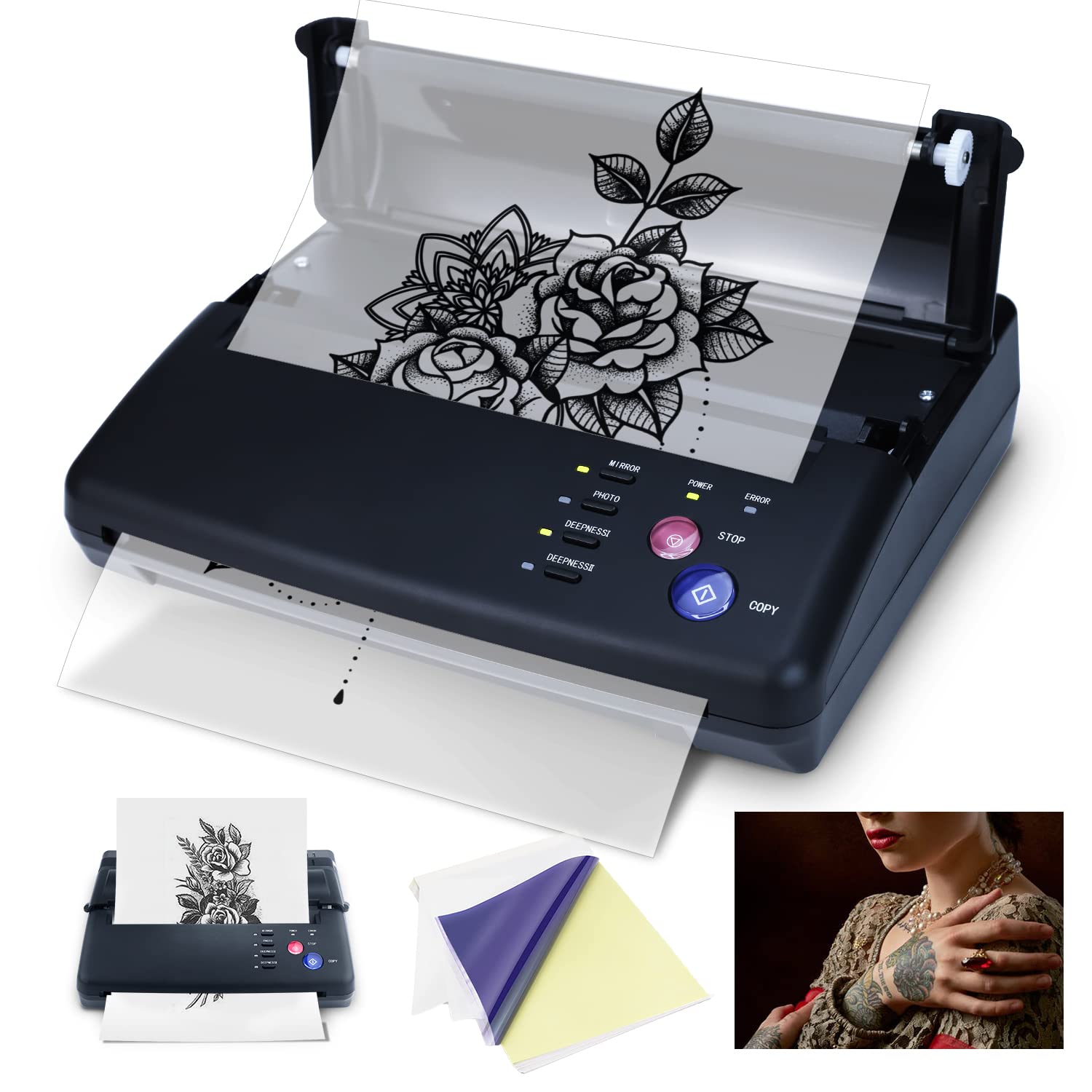 PELCAS Tattoo Stencil Printer Machine Thermal Printer Tattoo Stencil Machine  with 10pcs Tattoo Transfer Paper Copier Printer for Tattooing Artist Tattoo  Supplies(Black) , tattoo printer - lyncott.mx