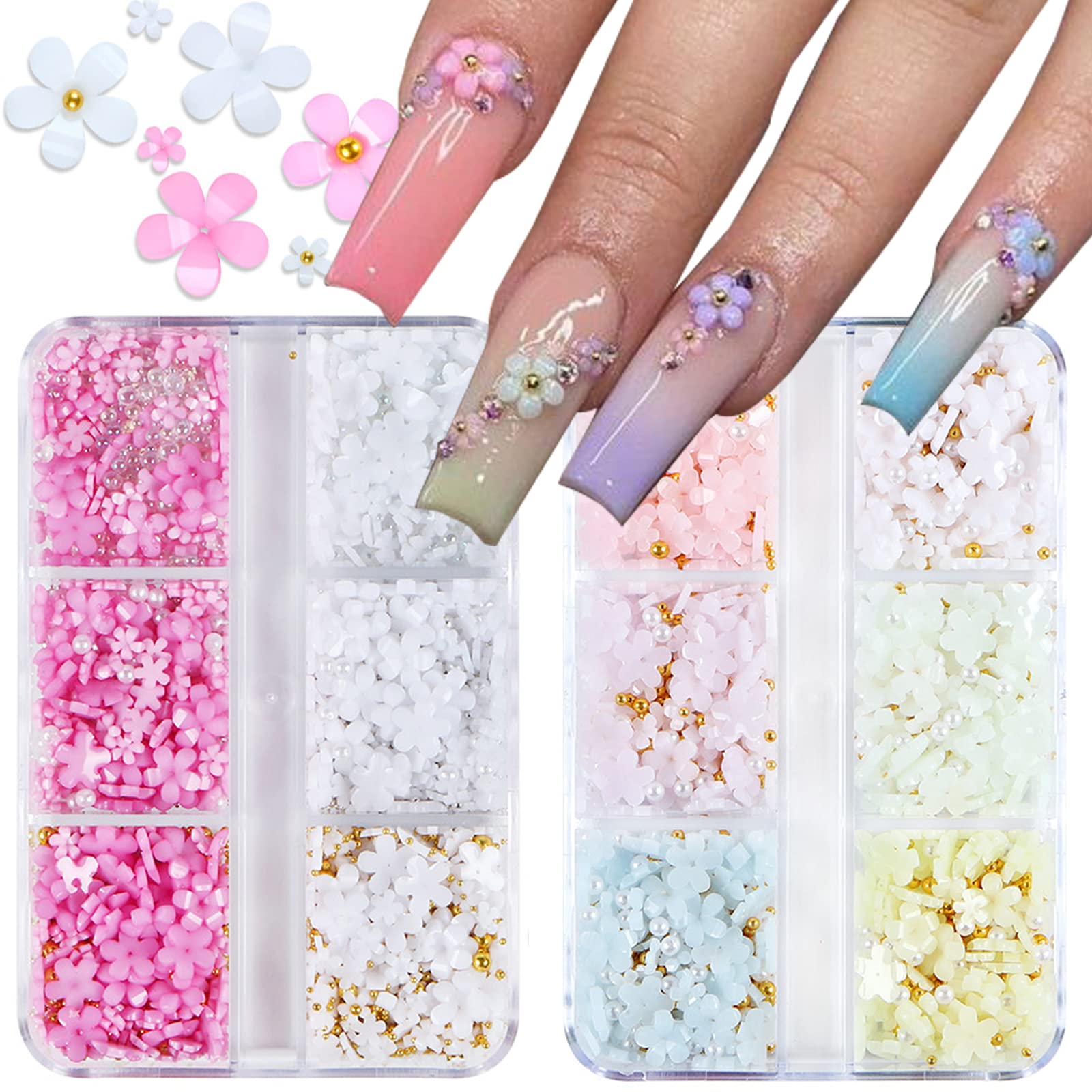 3D Flower Nail Charms, 2 Boxes 3D Acrylic Flower Nail Art