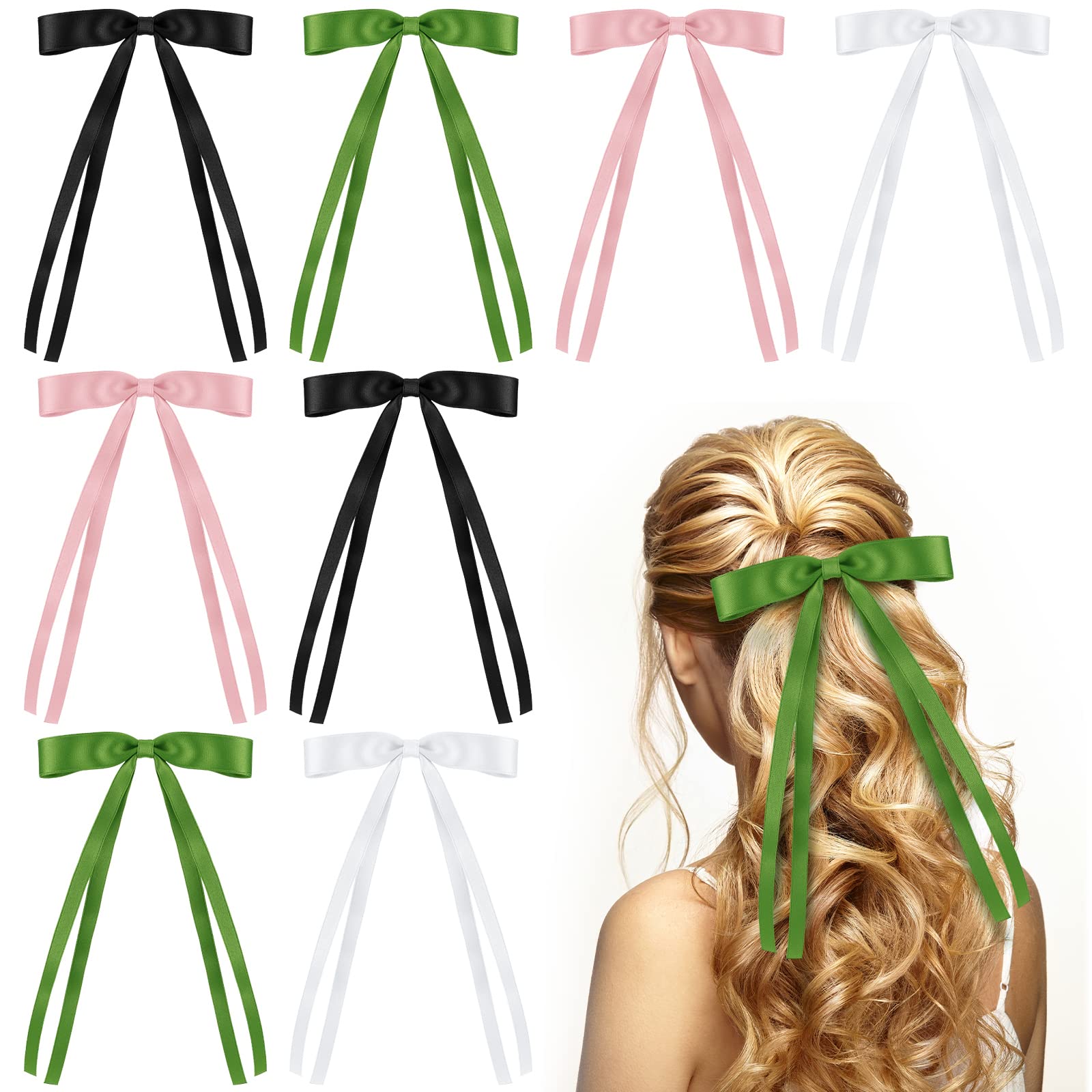 8 Pcs Hair Ribbon Bow Clips for Women Girls Tassel Hair Ribbons Hair Ties  Bowknot with Long Tail Hair Accessories for Toddlers Teens Kids