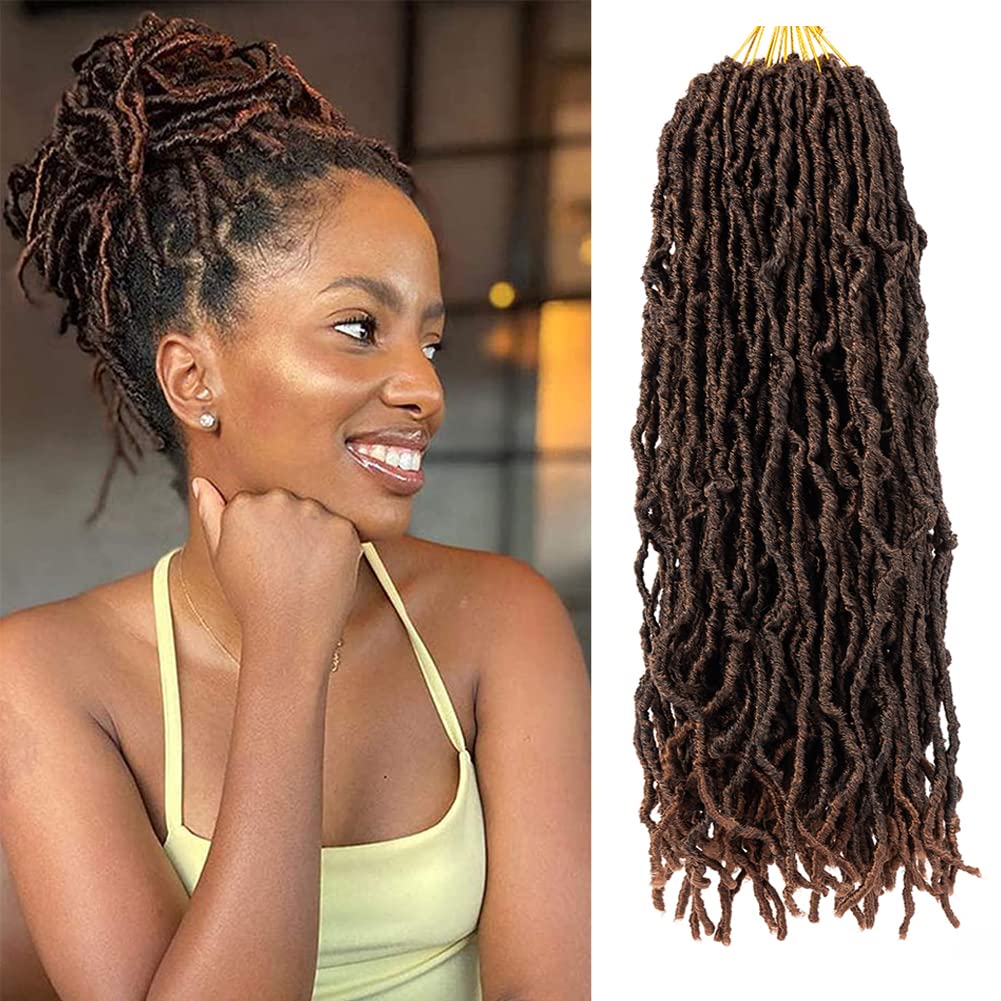 Soft locs crochet hair 18 inch 6 packs dark brown goddess faux locs crochet  hair curly wavy crochet synthetic braiding hair extensions (18 inch, 30#)