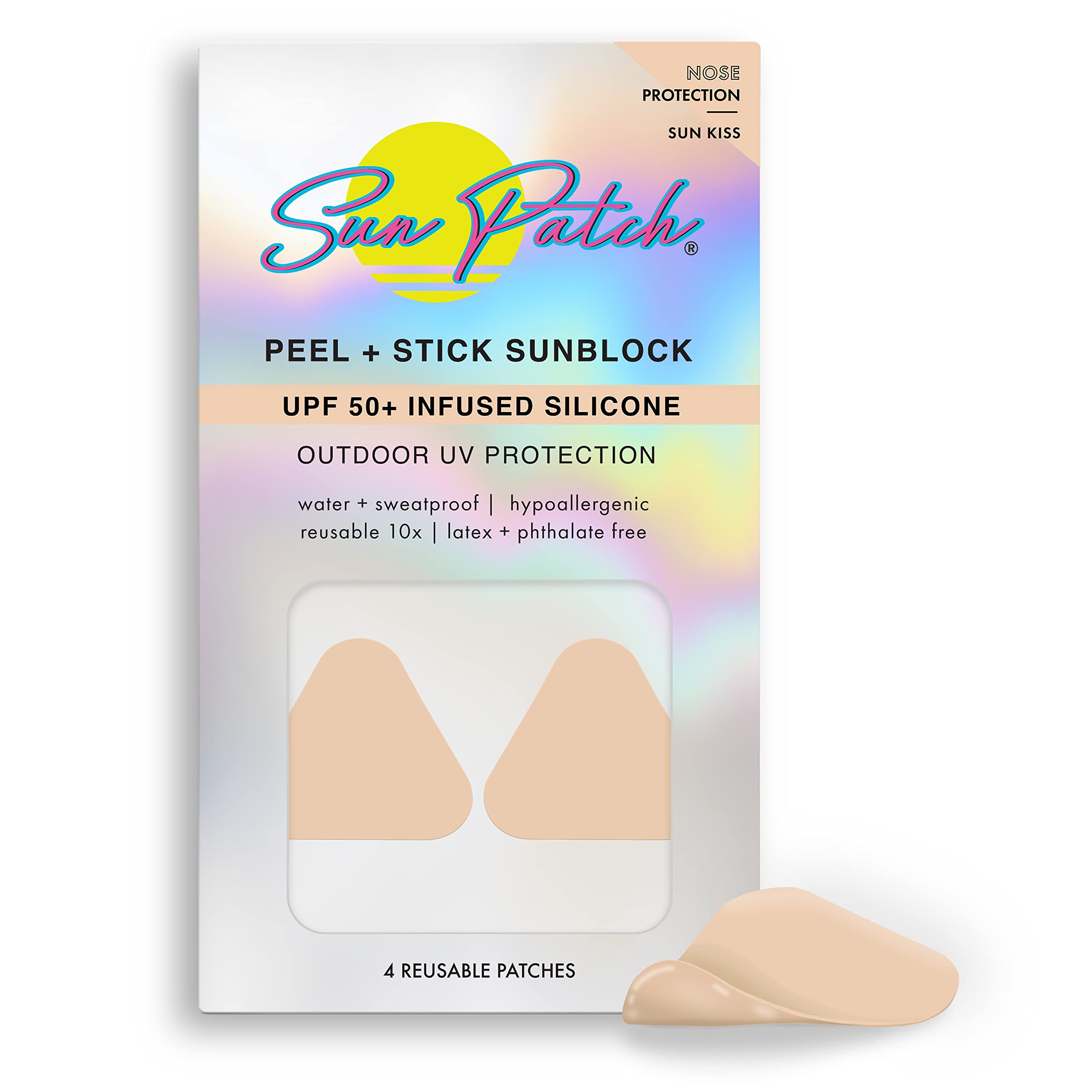 Sun Patch, Reusable Sunblock Patches for Nose, 100% Silicone Sunscreen Nose  Patches for UV Protection, Face Stickers with UPF 50, 1 Pack/4 Patches