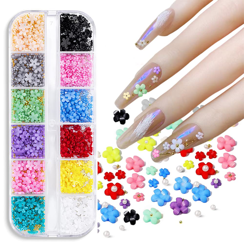 3D Flower Nail Charms 12 Colors Flower Nail Charms Acrylic Flower