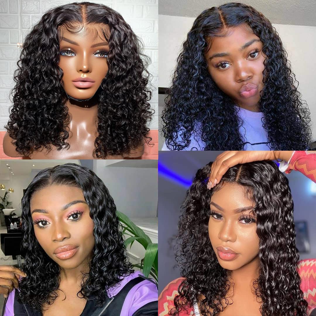 Deep Wave Lace Front Wig Closure Human Hair Wigs Brazilian Curly Wave Wigs  For Black Women - 14inch