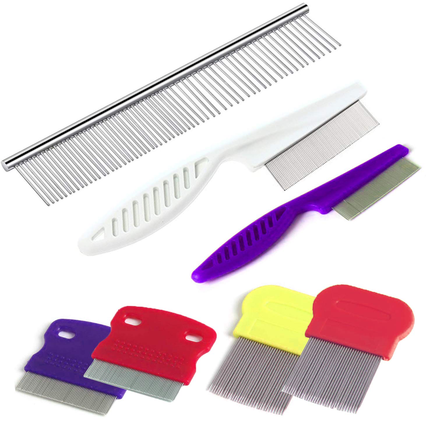 TuNan 7 Pcs Pet Dog Grooming Comb Metal Head Comb for Long Hair