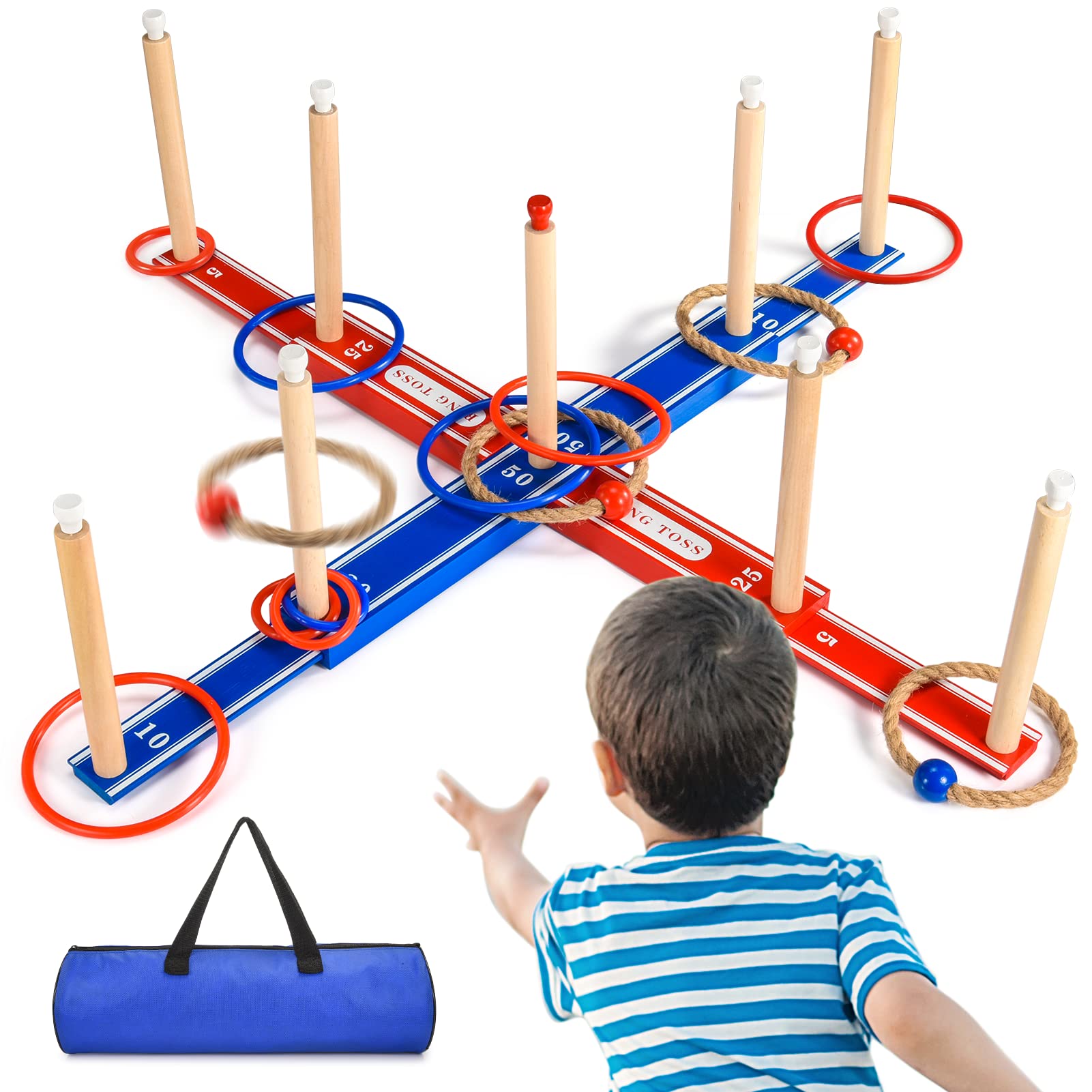 Outdoor Games for Kids 3-12: FunforFun! Upgraded Large Wooden Ring