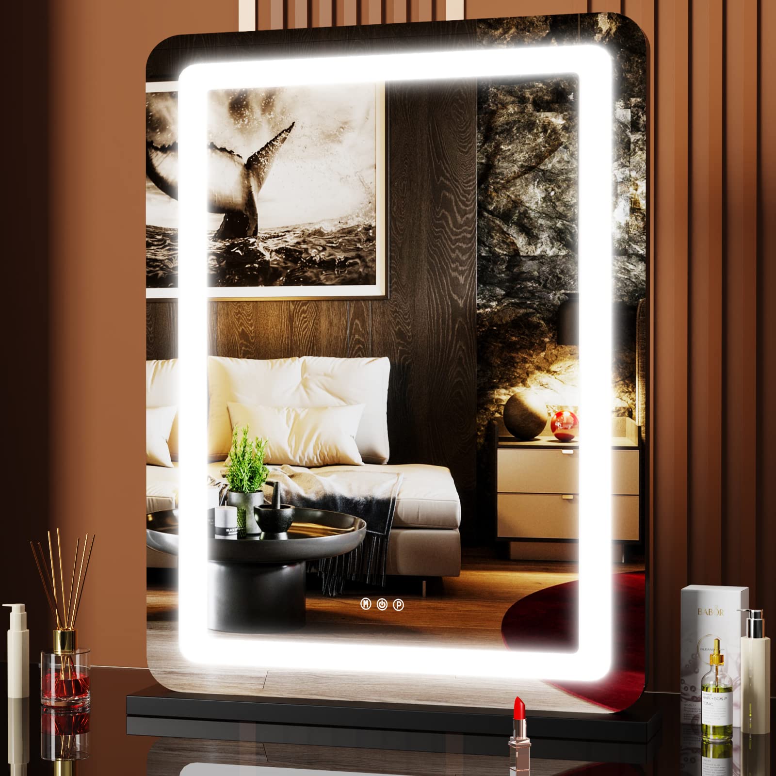 LED Vanity Mirror, Full Length Mirror with 22 Dimmable Light Bulbs Modern  Floor Mirror Hanging or Leaning, Touch Control Wall Mounted Whole Body  Dressing Mirror with 3 Modes for Bedroom, Black 