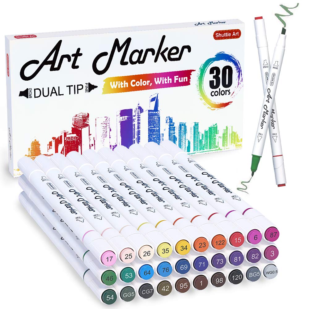 Shuttle Art 101 Colors Dual Tip Alcohol Based Art Markers,100 Colors plus 1  Blender Permanent Marker Pens Highlighters with Case Perfect for