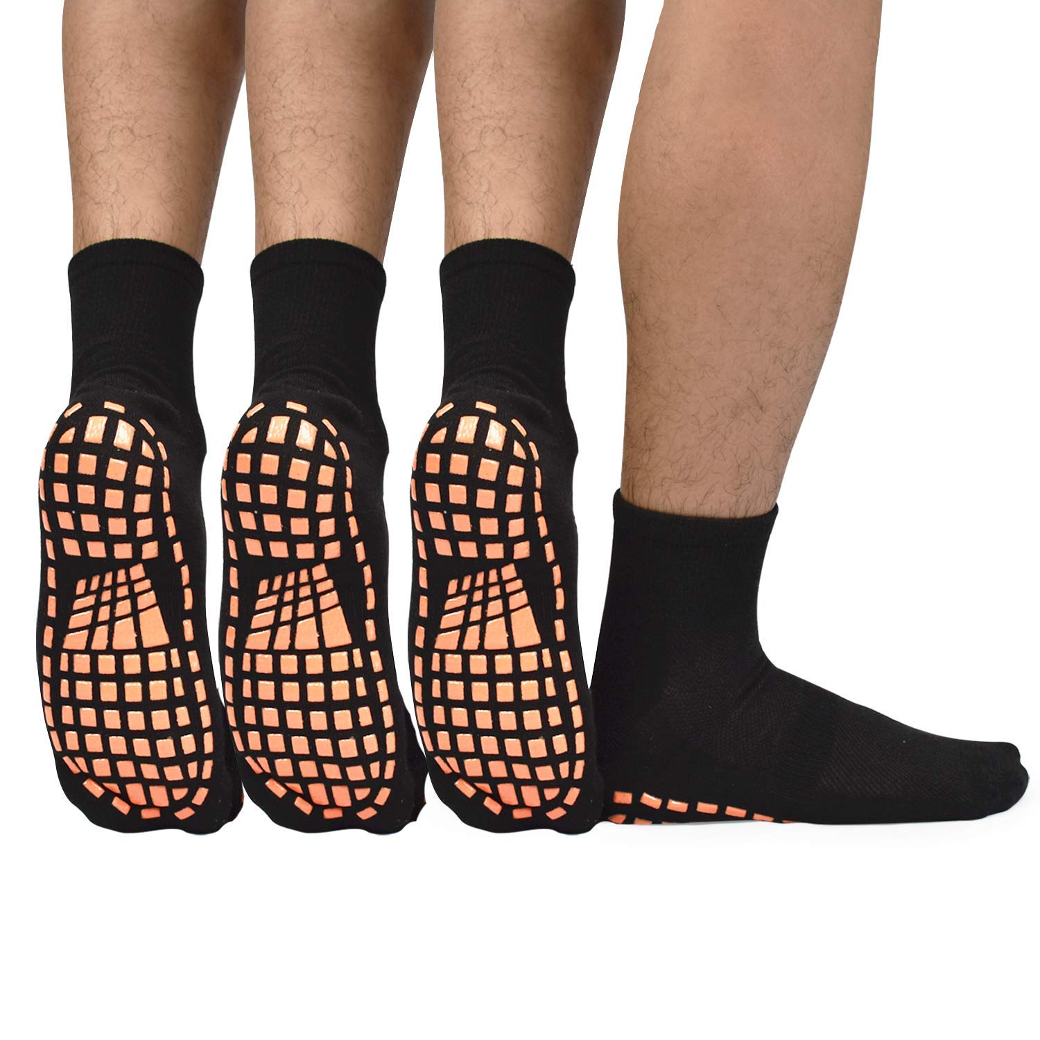 ELUTONG Men Non Slip Sticky Grips Socks 3 Pairs Tile Wood Floors Anti-Skid  Workout Yoga Pilates Hospital Slipper Socks Black+black+black 10-13