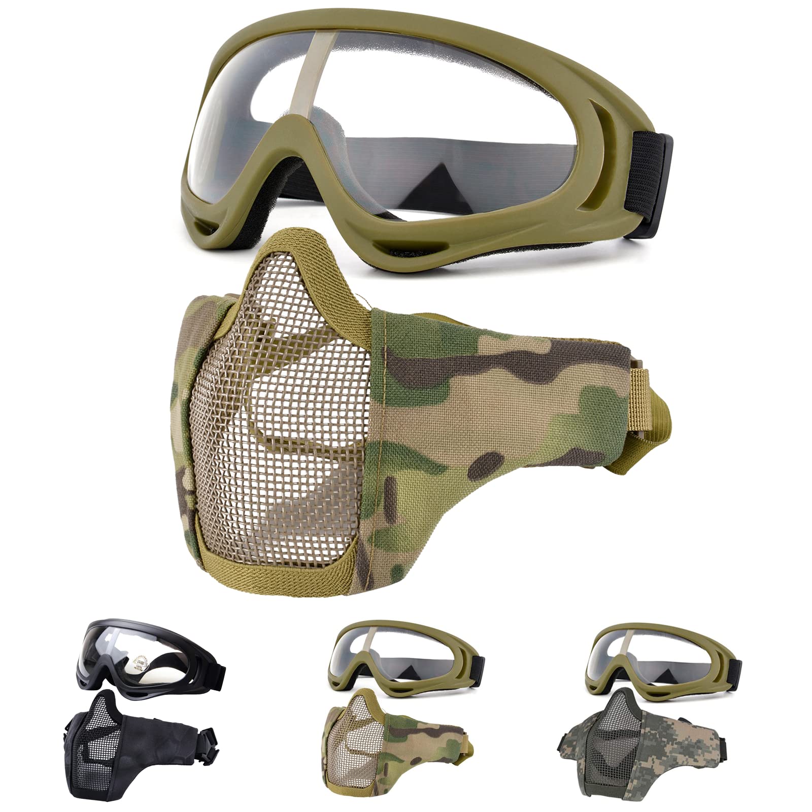 Lomubue Tactical Airsoft Pro Full Face Mask with Safety Metal Mesh Goggles  Protection 