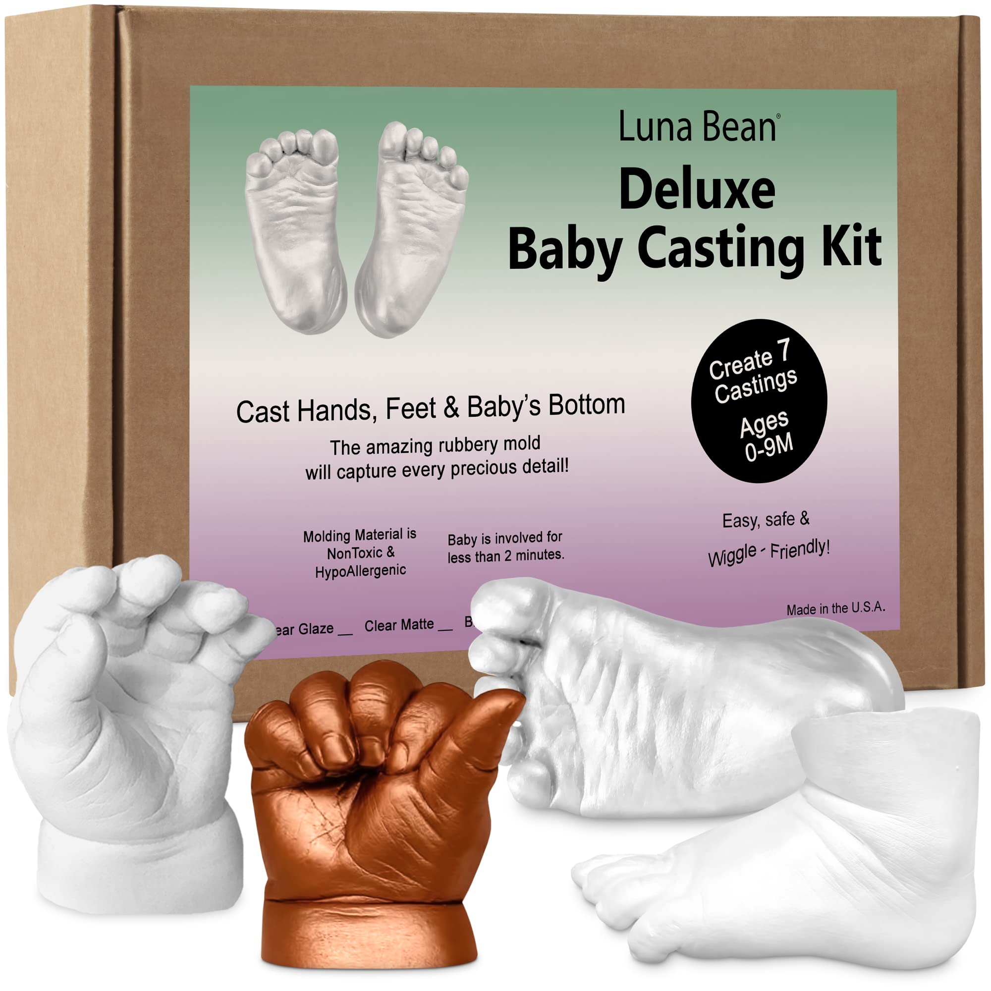 Luna Bean Deluxe Baby Keepsake Hand Casting Kit - Plaster Hand Mold Casting  Kit for Infant Hand & Foot Mold - Baby Casting Kit for First Birthday,  Christmas & Newborn Gifts - (Pearl Sealant)