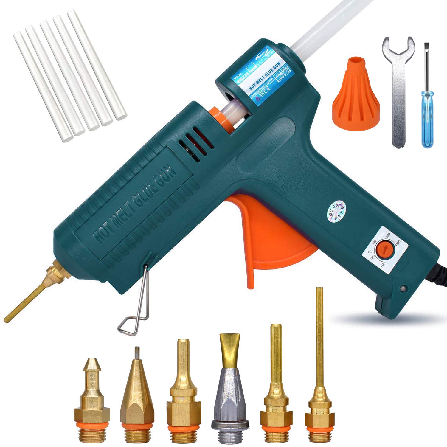 Full Size Hot Glue Gun 150 Watts with 6 Copper Nozzles Temperature  Adjustable Craft Repair Tool Professional Melting Glue Gun DIY Thermo Tool  Include 5Pcs Highly Viscous Glue Sticks Luxury Set Set2(glue