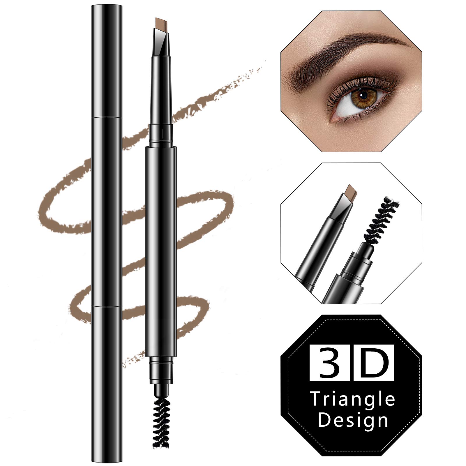 2 Pieces Eyebrow Pencil Long Lasting Eyebrow Pencil With Brush Waterproof Brow Pencil 