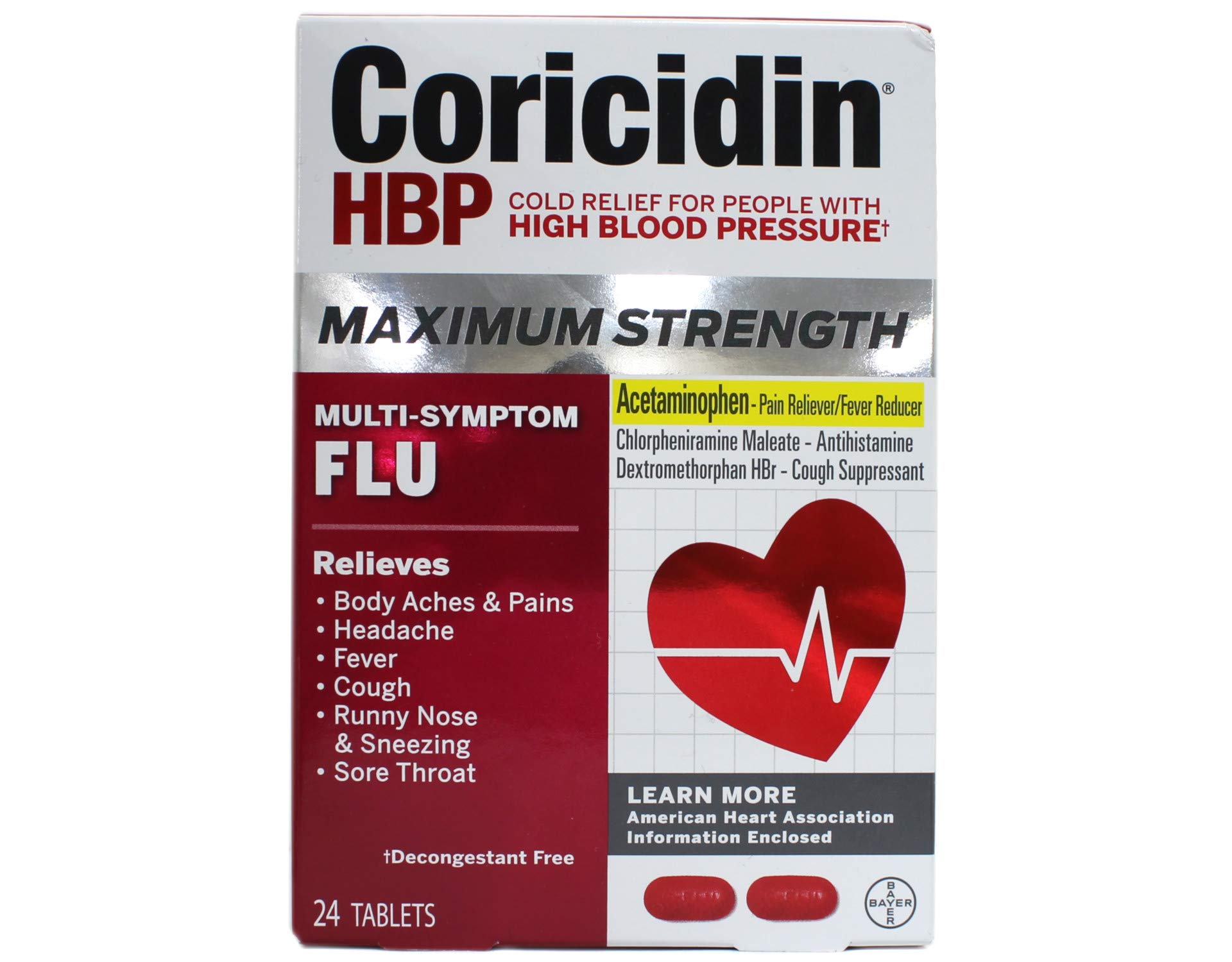 Coricidin Hbp Tablets Maximum Strength Flu 20 Tablets 9928