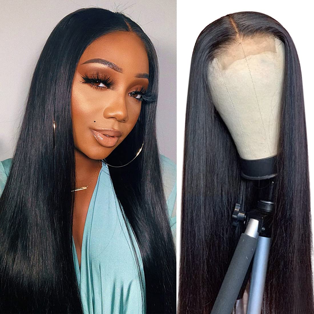 Fully Human Hair Lace Closure for Women (16 Inch, Black)
