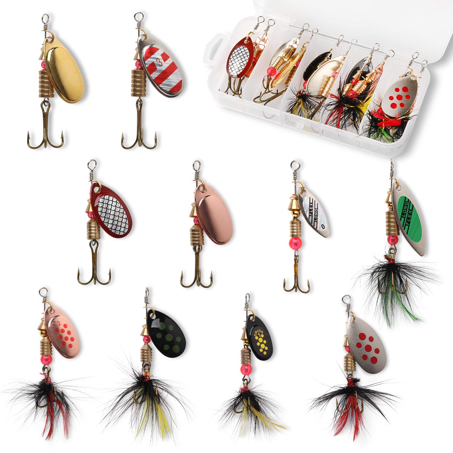 Dr.Fish 10 Pack Fishing Spinner Trout Spinner Single Hook Spinnerbait Lures  Kits Inline Spinner Blades Crappie Salmon Spinner Panfish Bluegill Lures