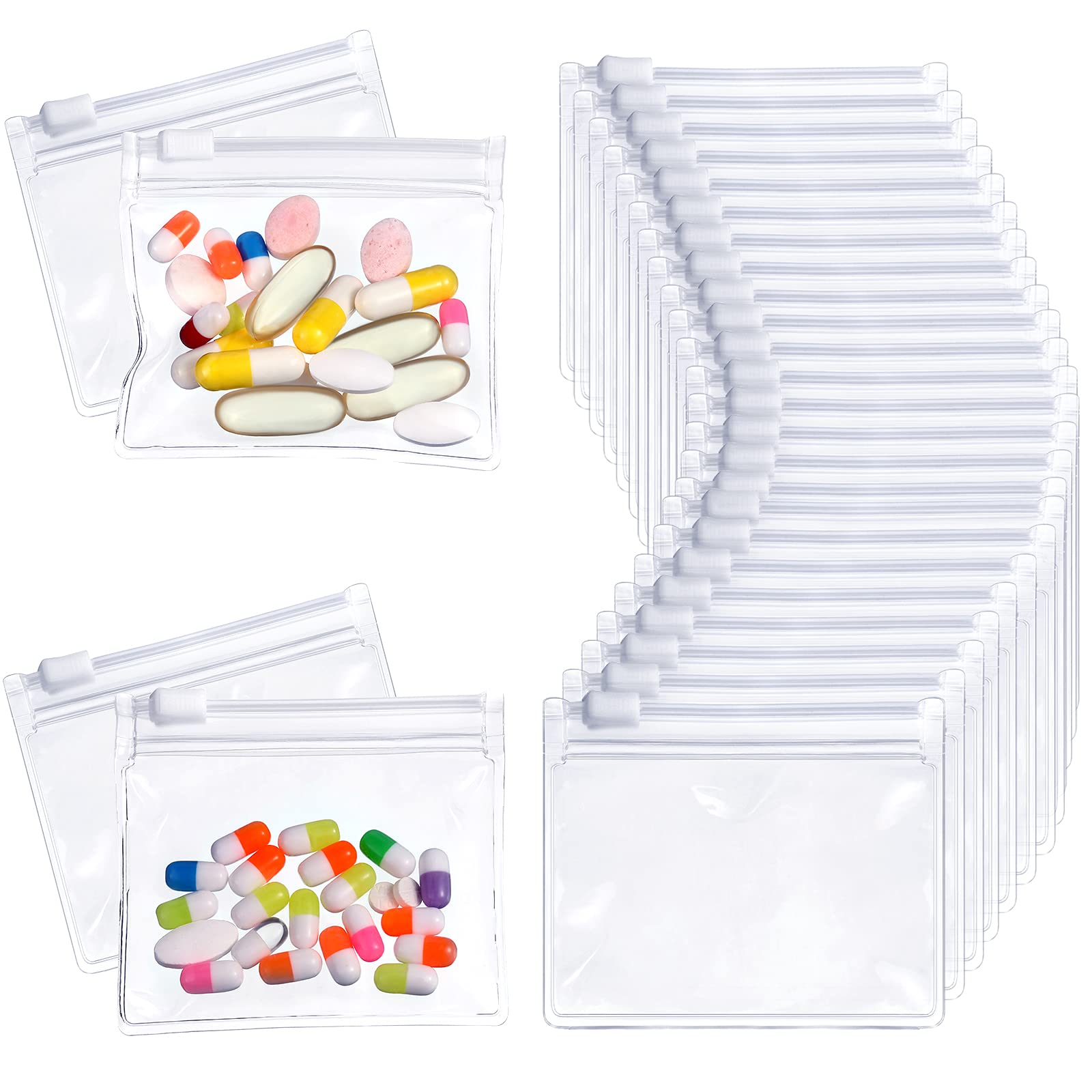 Skycase Pill Pouch Bags (200 Pack), Clear Resealable Travel Pill Bags Daily Travel Medicine Organizer Write-On Label Portable Plastic Pouch Small Bags