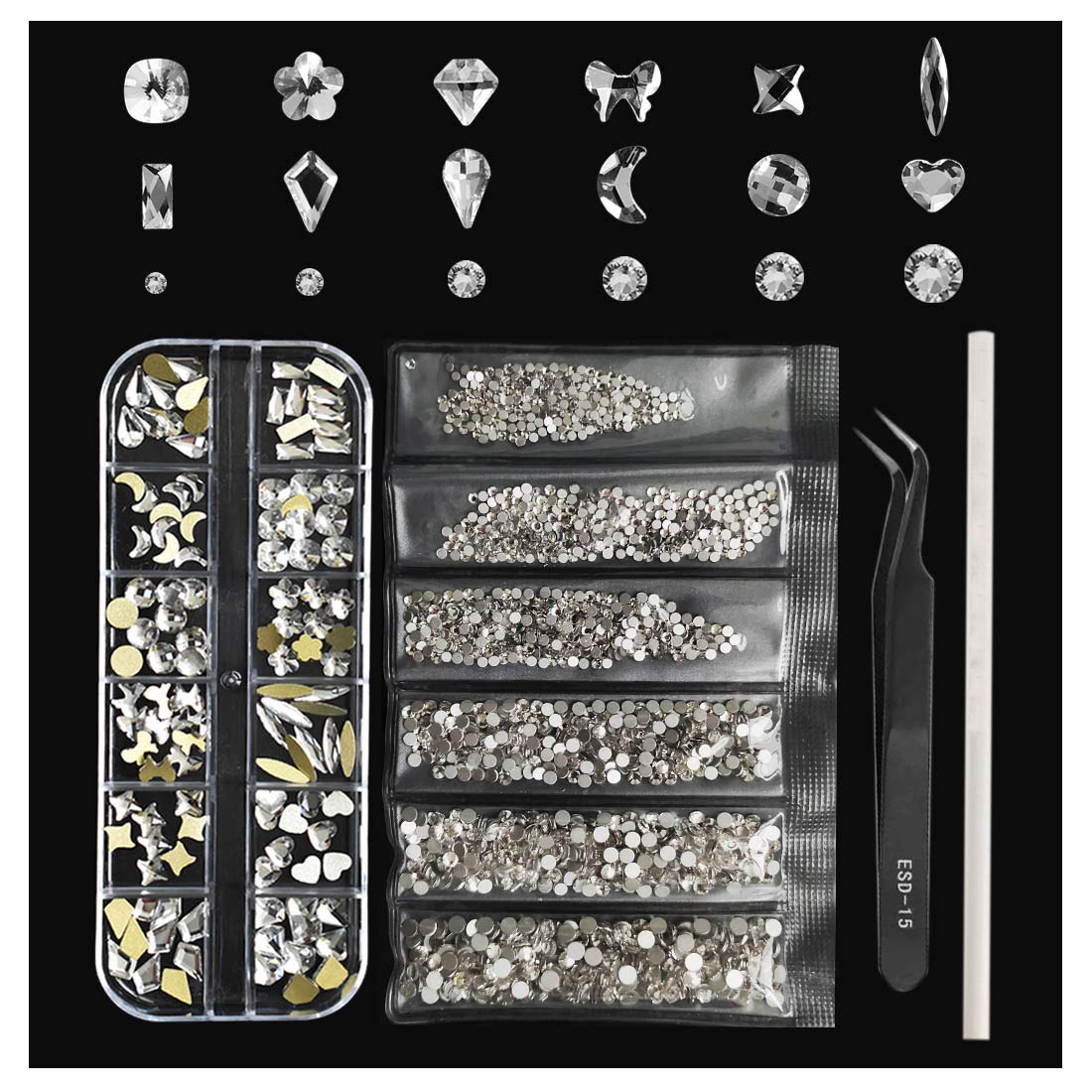 120+1728 Pcs Clear Rhinestones, Round & Multi-Shape Clear Crystal  Rhinestone, Flatback Rhinestones for Nails, Clothes, Face, Jewelry Clear 120