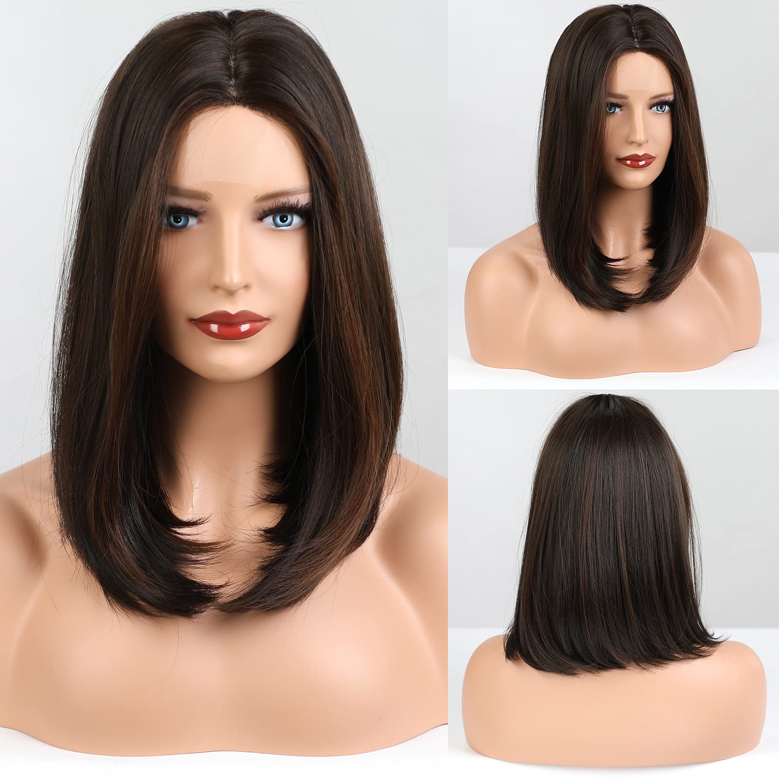 HAIRCUBE Short Dark Brown Bob Wigs Shoulder Length Wigs for Women