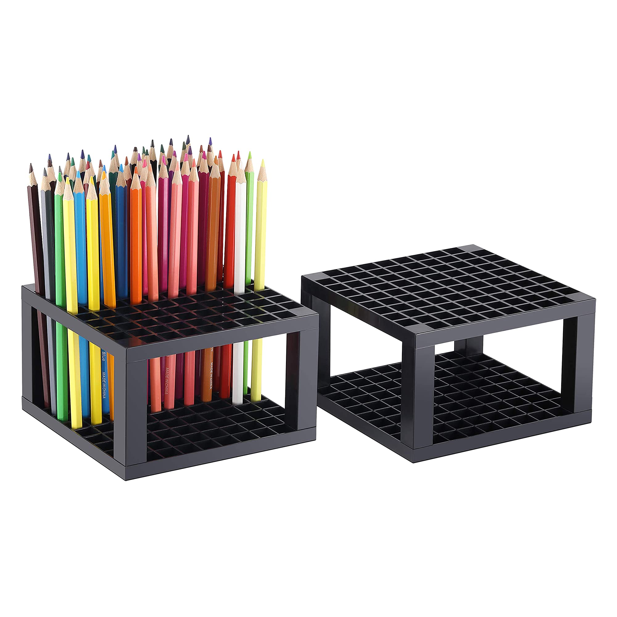 CAXXA 2 Pack 96 Hole Art Plastic Pencil & Brush Holder Desk Stand Organizer  Holder for Pens Paint Brushes Colored Pencils Markers (2 Pack) 2 Units