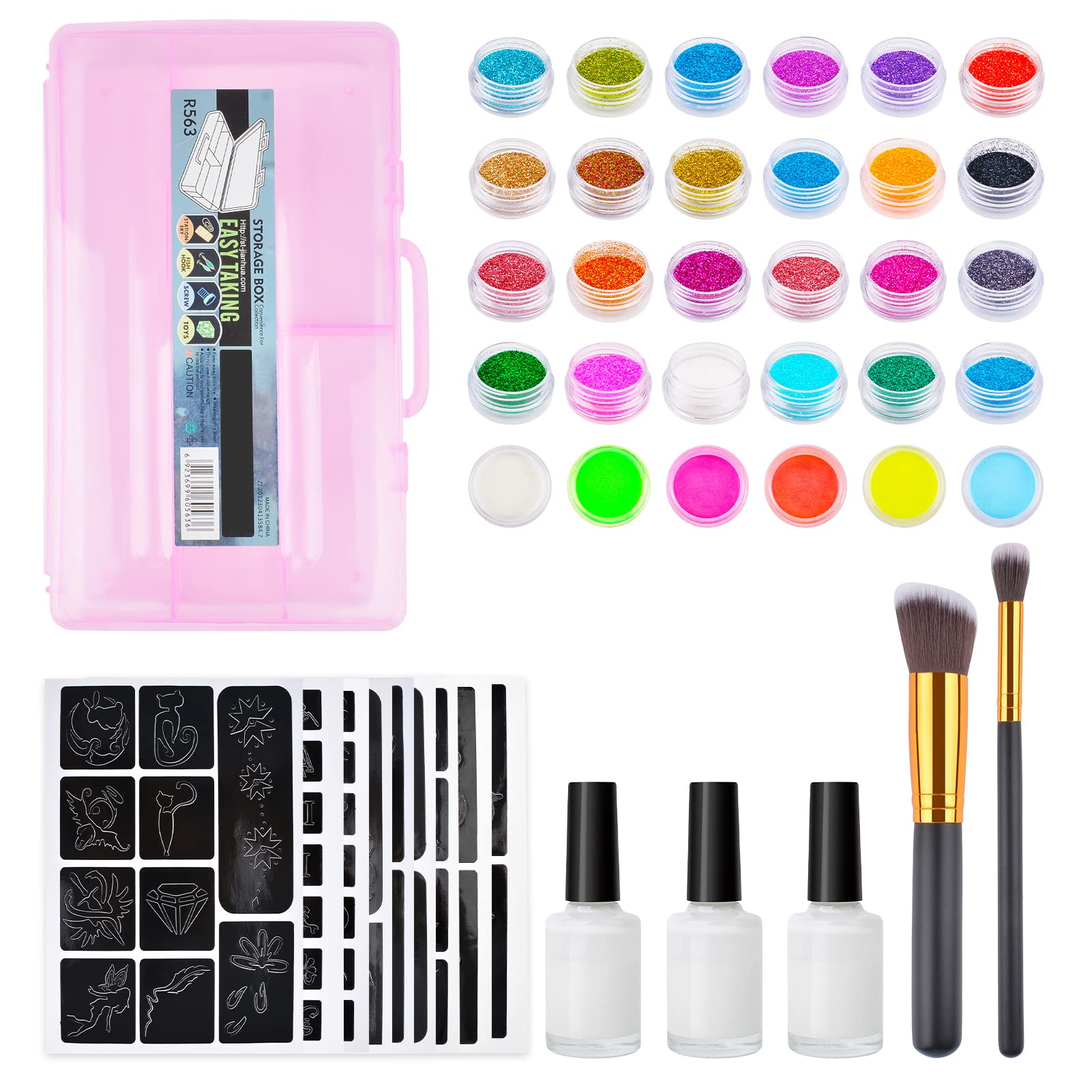 UIIOPJIOM 30 Colors Glitter Tattoos Kit Temporary Body Glitter Face Paint  with 118 Sheets Stencils 3 Glue 2 Brushes Halloween/Christmas/Birthday  Gifts for Girls Age 4 5 6 7 8 9 Year Old