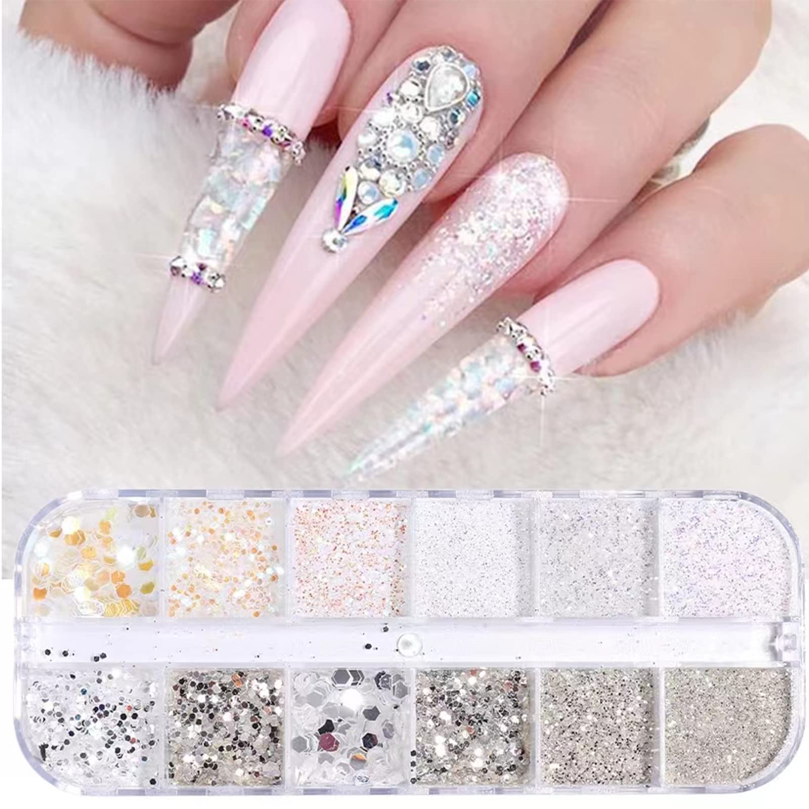 YOSOMK Nail Art Charms Holographic Hexagon Nail Glitter Shiny Nail