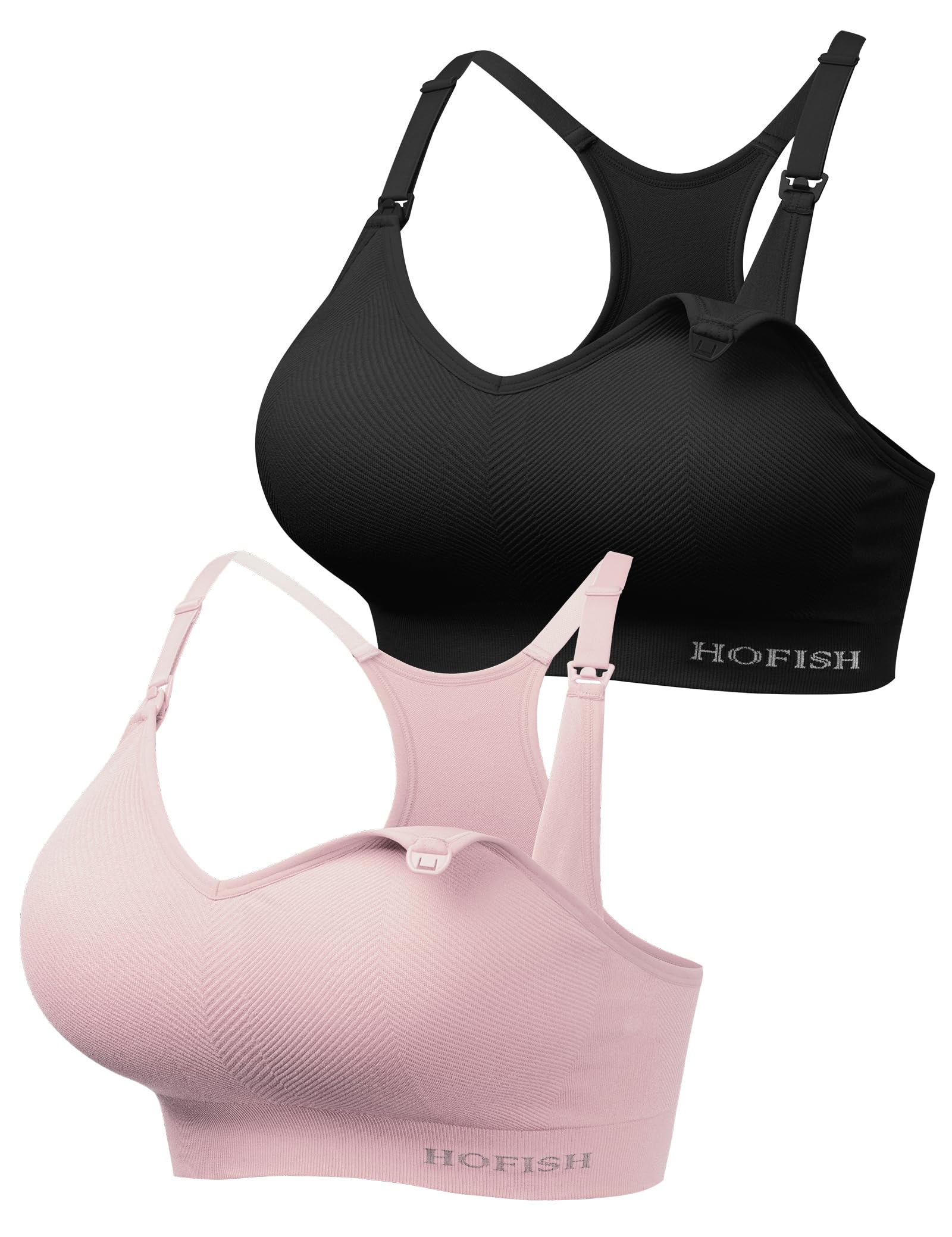 HOFISH Support Nursing Sports Bra Seamless Medium Impact Racerback Nursing  Bras Pregnancy Padded Breastfeeding Bra M