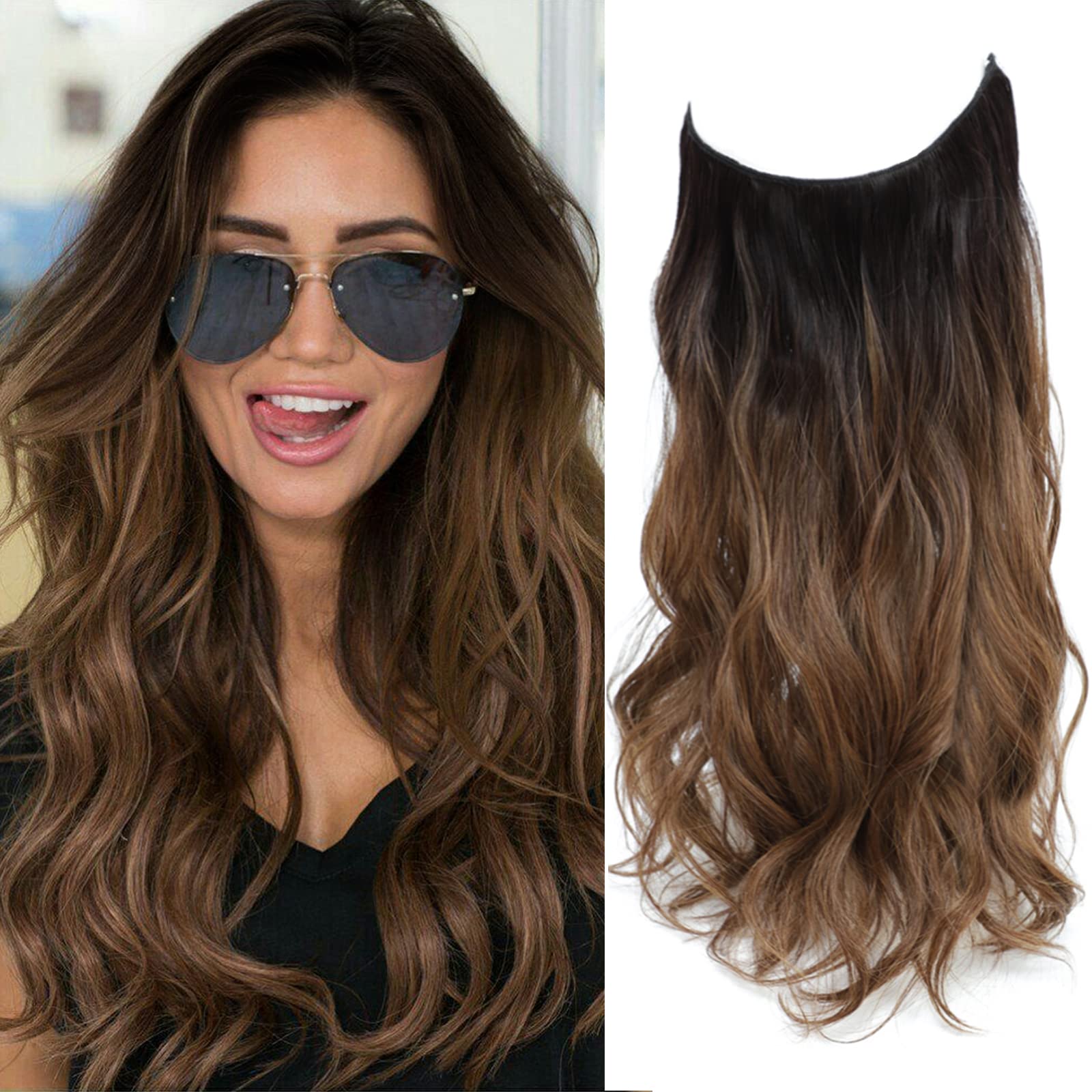 Secret Hair Extensions 20 Inch Synthetic Wavy Hair Pieces for Women  Transparent Invisible Wire Hair Extensions