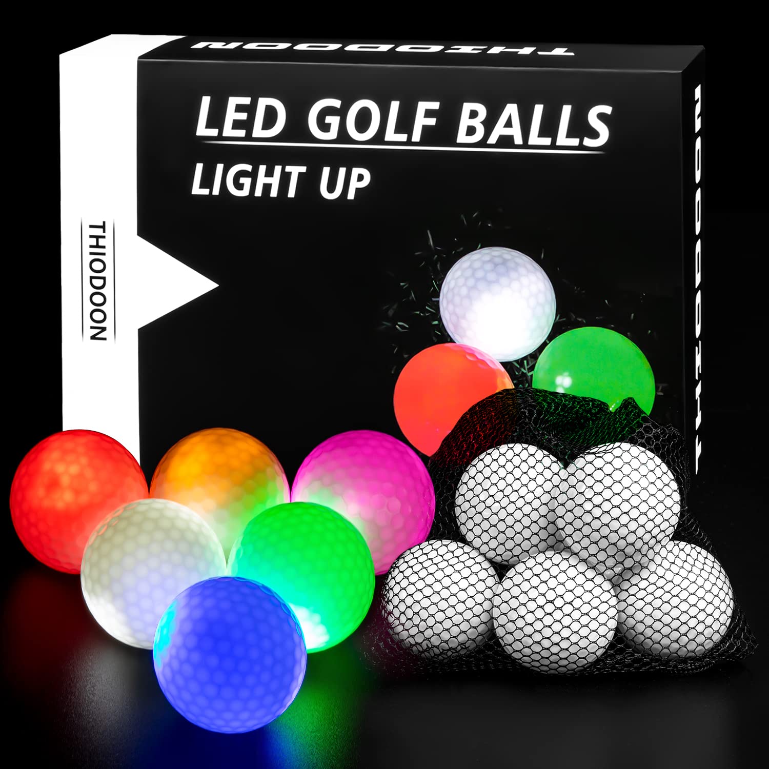 THIODOON Glow Golf Ball for Night Sports Super Bright LED Golf Balls Glowing  in The Dark Golf Ball Long Lasting Light up Golf Ball 6 Pack: 6 colors in  one