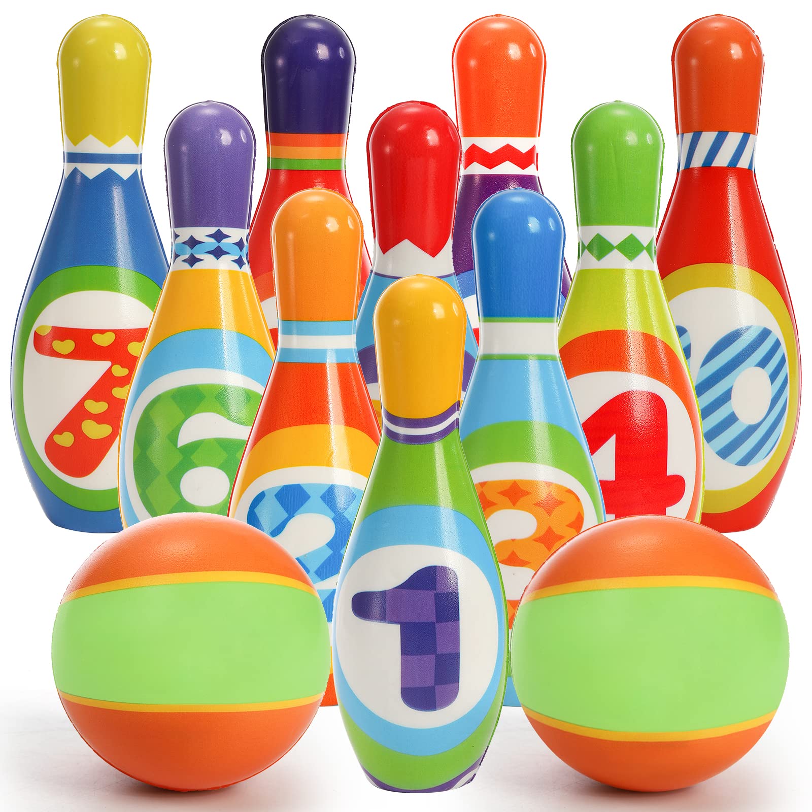 Coloch Kids Bowling Set with 10 Bowling Pins and 2 Balls, Soft