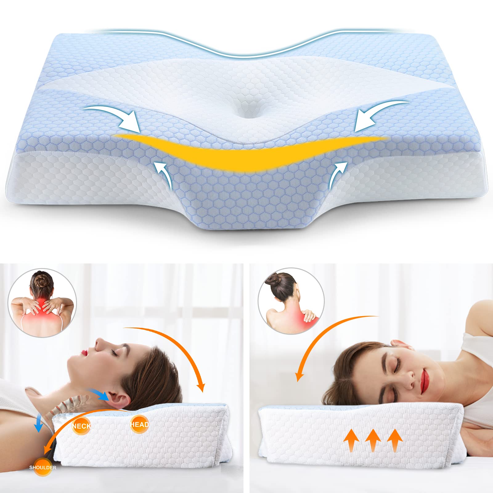 Neck Pillow Cervical Memory Foam Pillows for Pain Relief Sleeping
