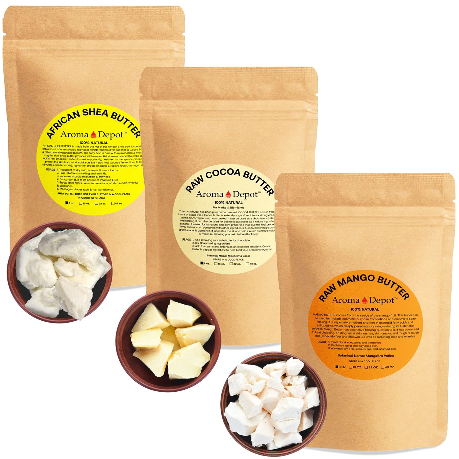 Aroma Depot Raw Cocoa Butter 8 Unrefined 100% Natural Pure Great
