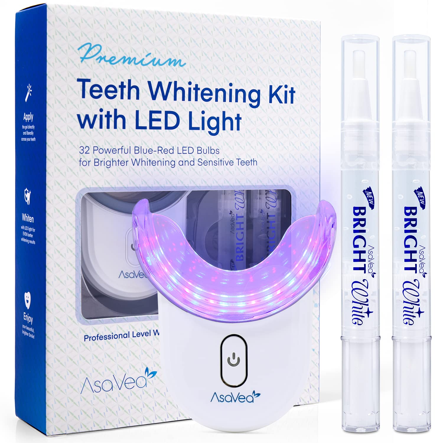 AsaVea Teeth Whitening Kit with LED Light Strength Whitening Gel